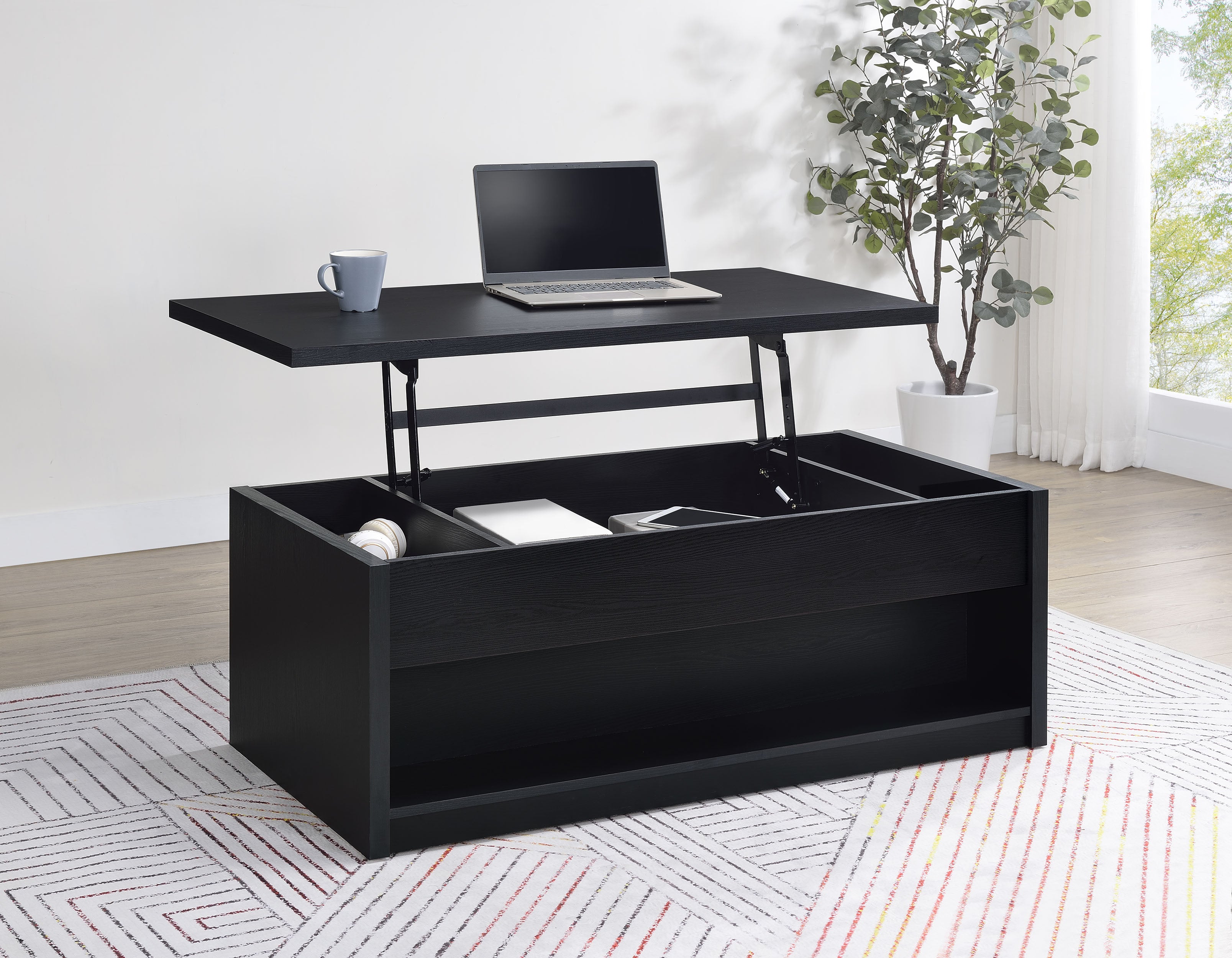 Knapp Lift Top Cocktail Coffee Table with Dual Drawers Black-