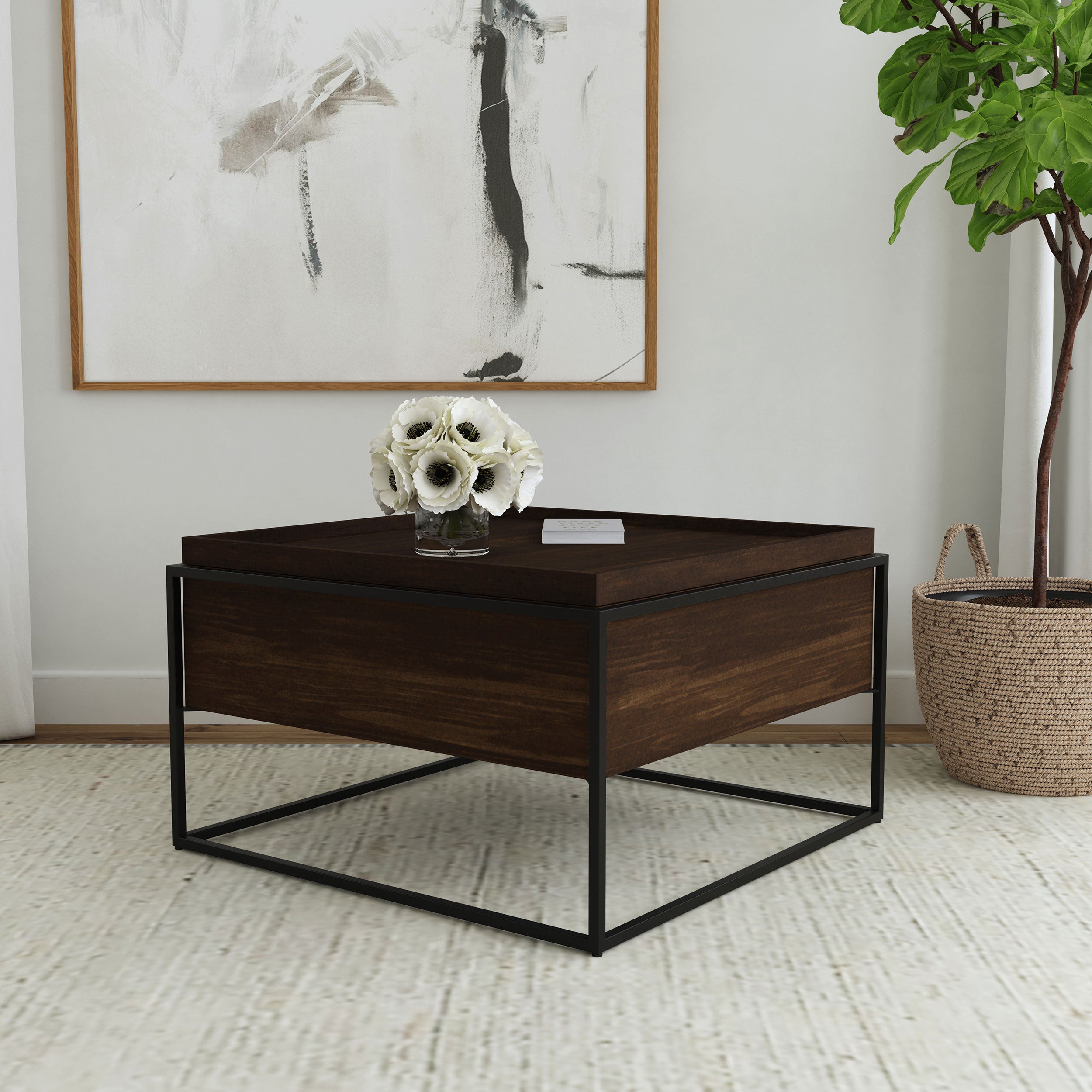 Fulton 30-inch Square Mango Wood Coffee Table Dark Brown-