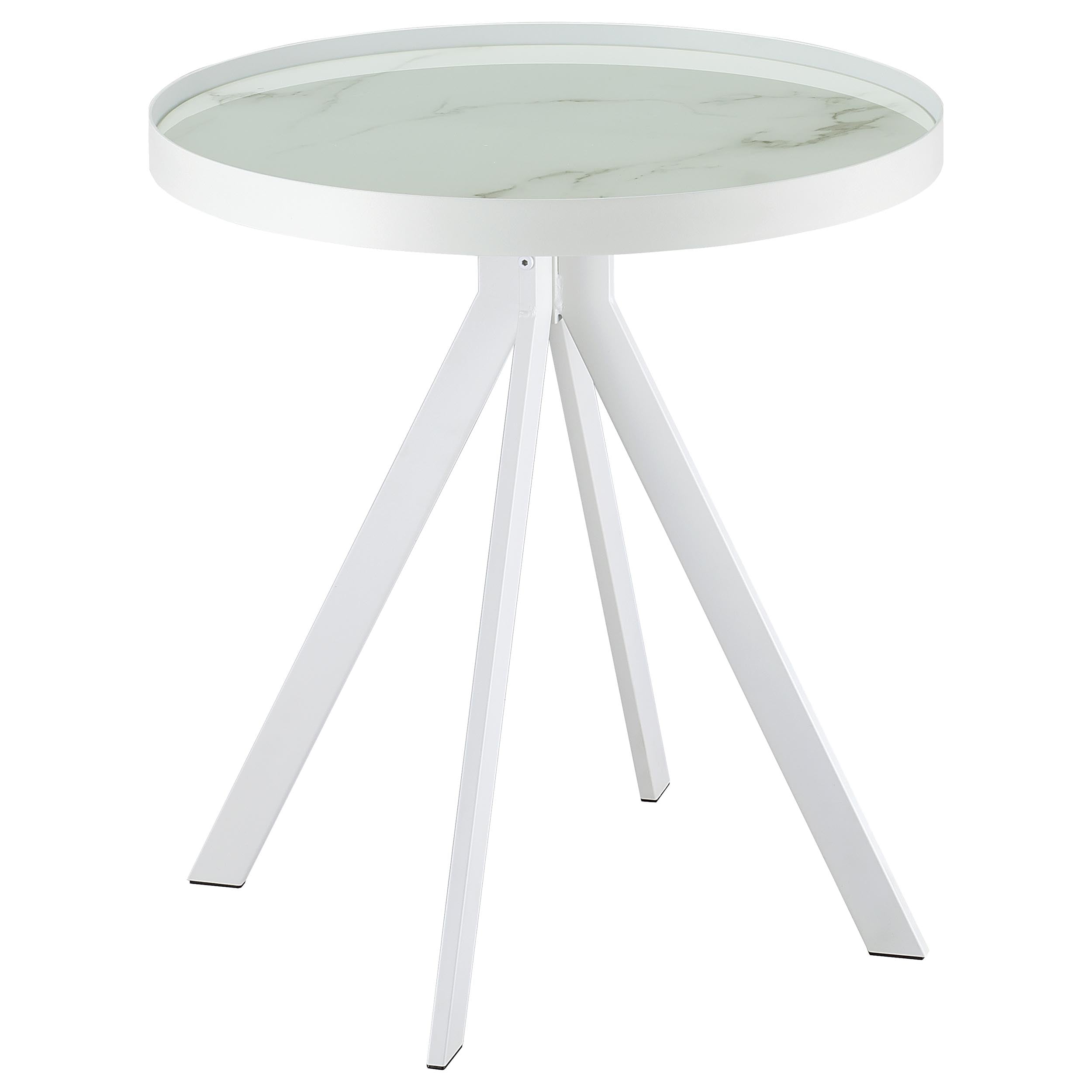 Briggs Round Marble Printed Glass Top End Side Table White-