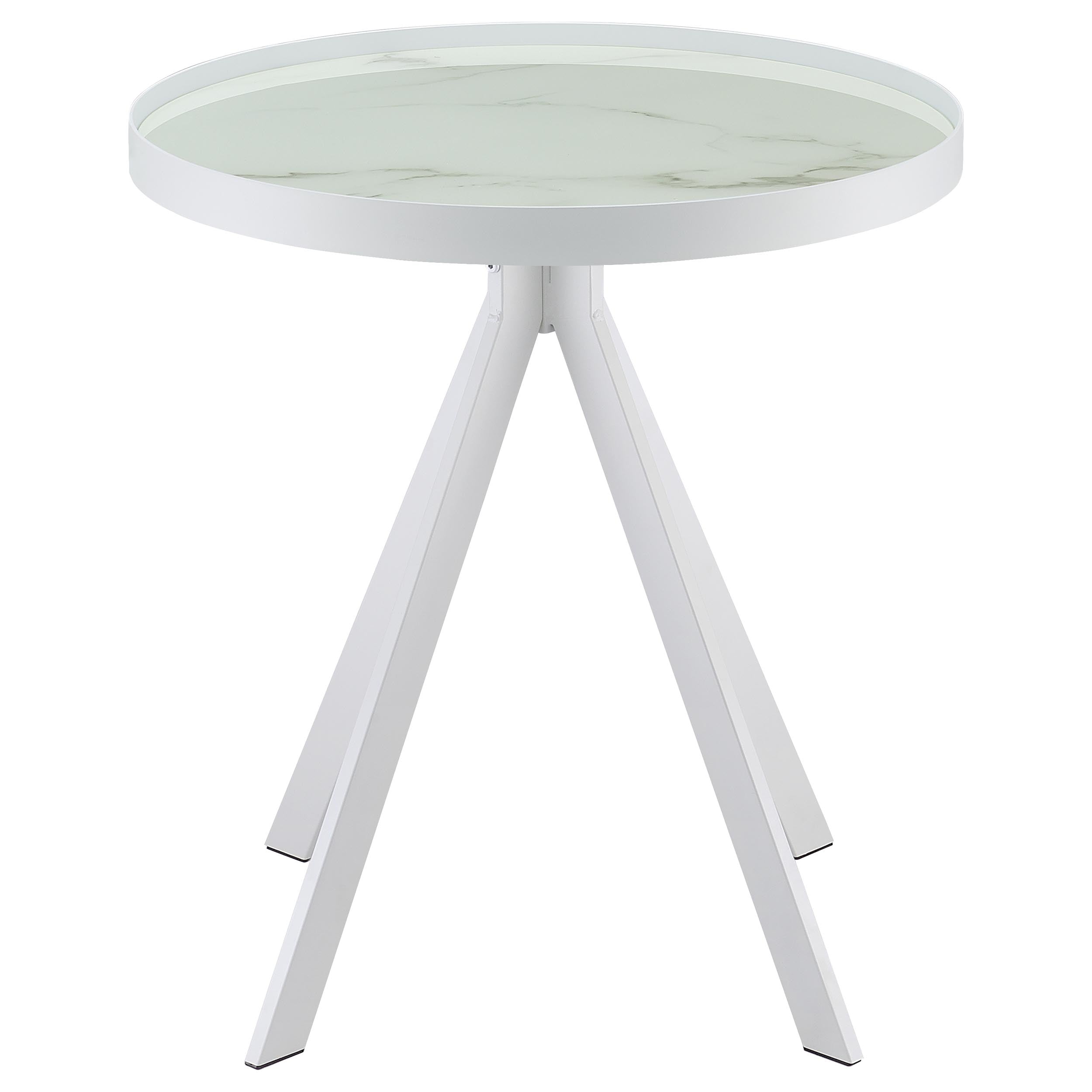 Briggs Round Marble Printed Glass Top End Side Table White-