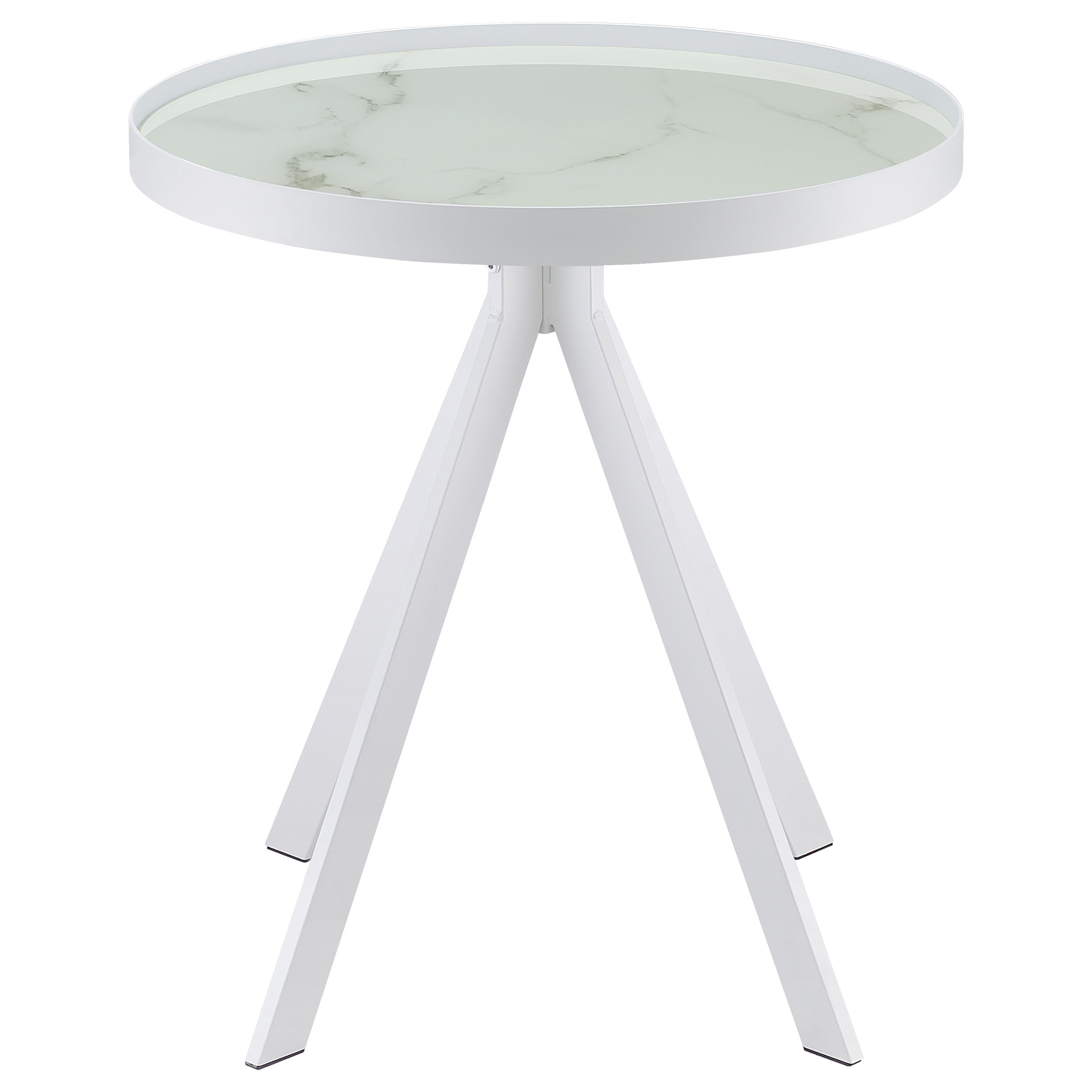 Briggs Round Marble Printed Glass Top End Side Table White-