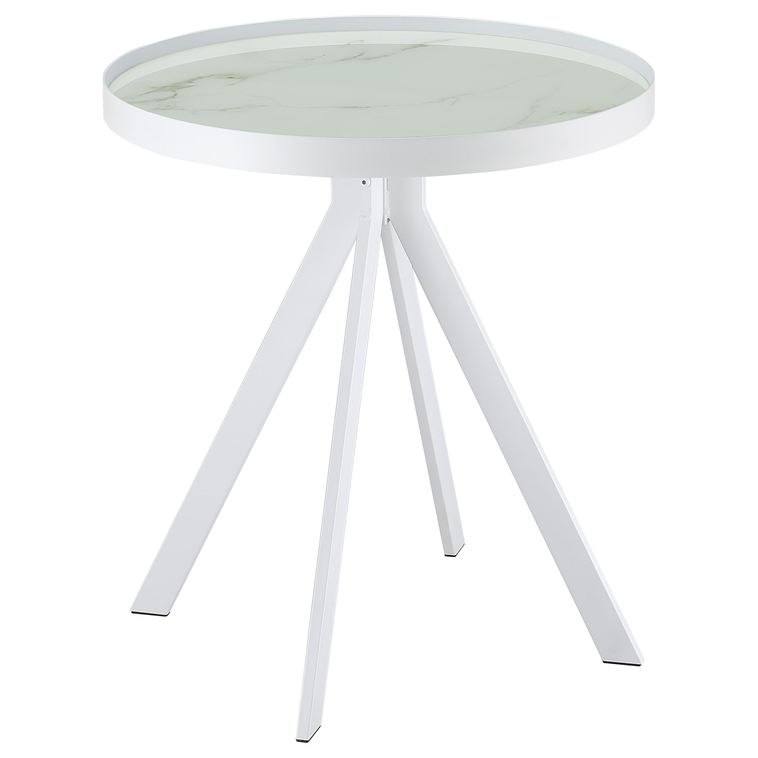 Briggs Round Marble Printed Glass Top End Side Table White-