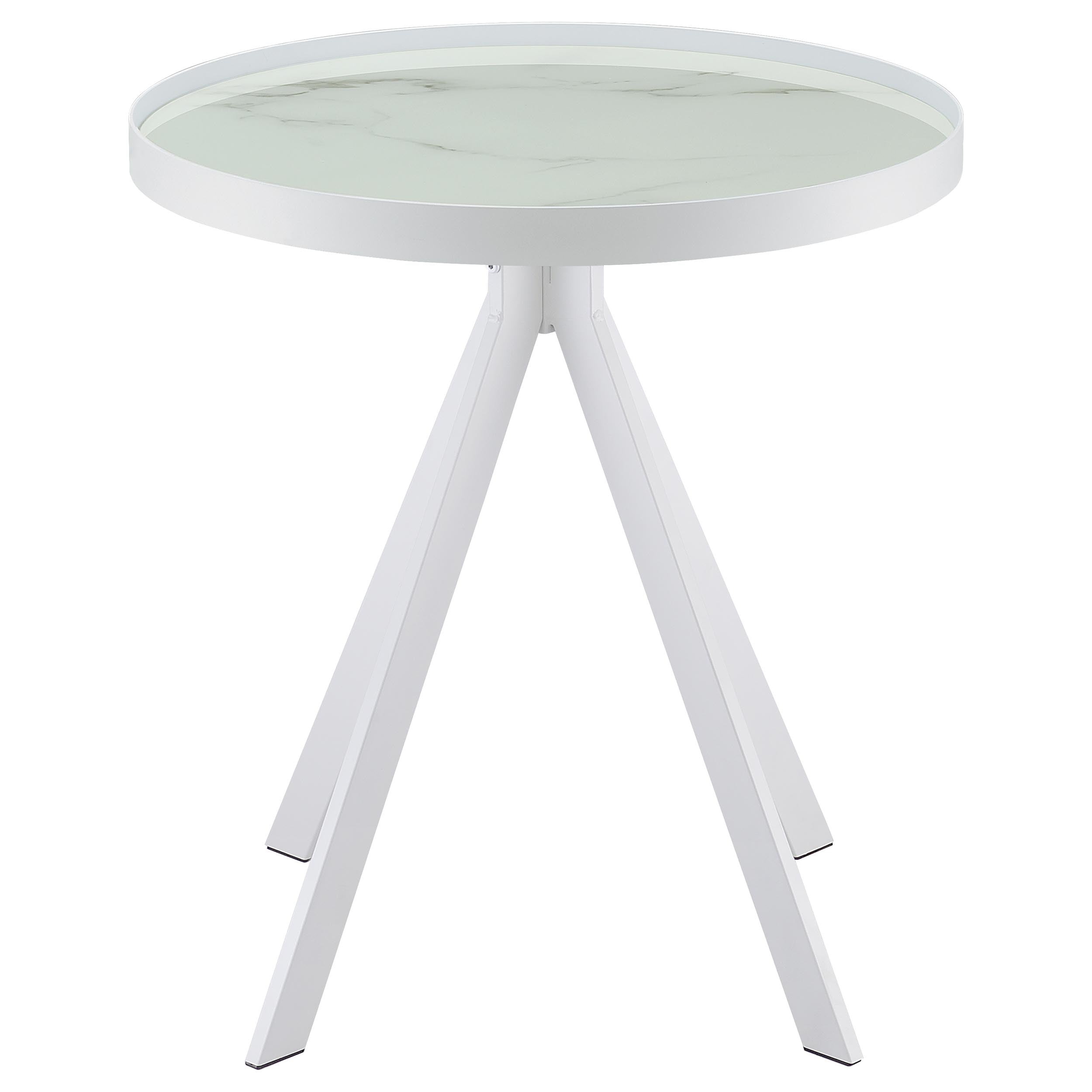 Briggs Round Marble Printed Glass Top End Side Table White-