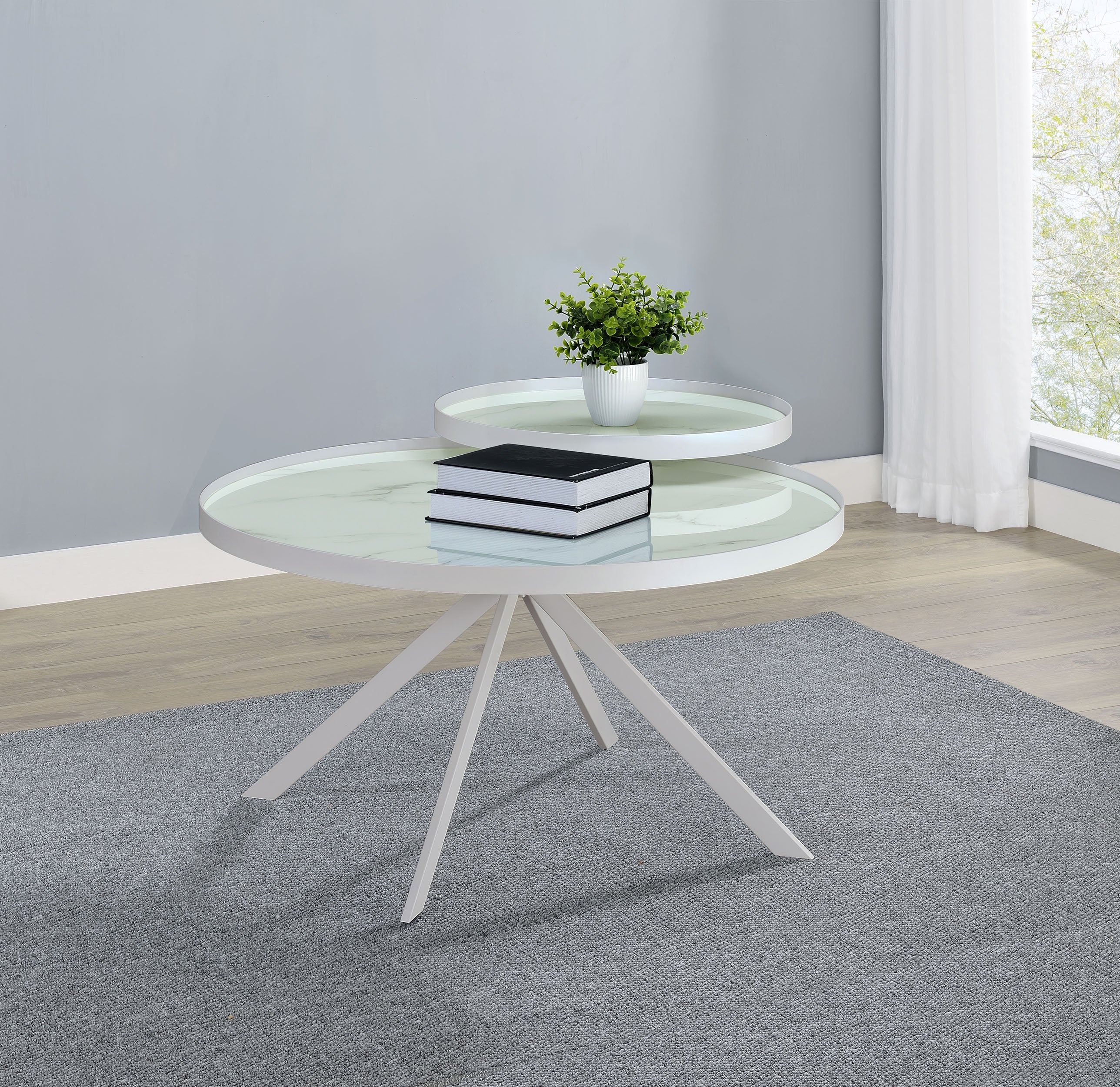 Briggs Round Marble Printed Glass Top Coffee Table White-