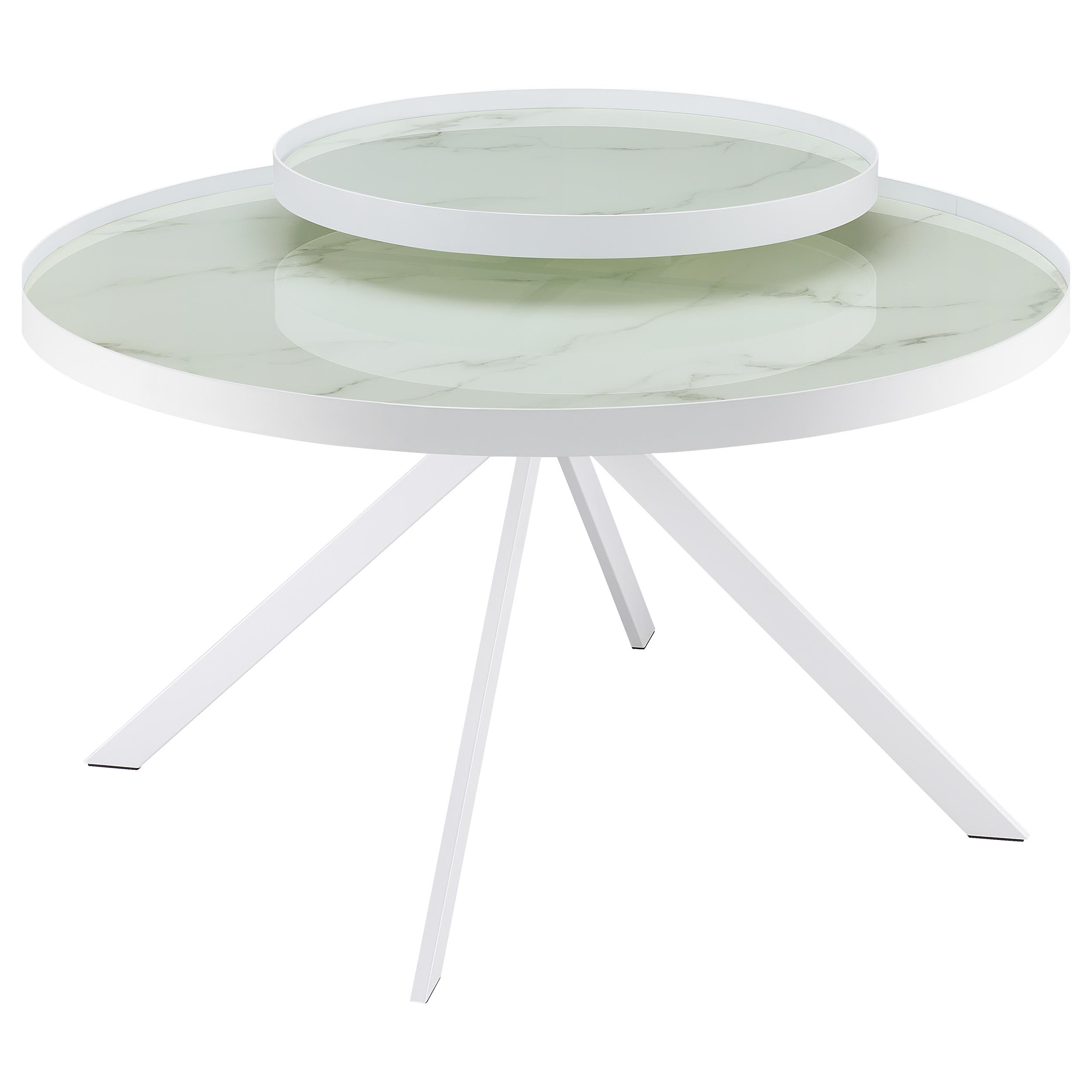 Briggs Round Marble Printed Glass Top Coffee Table White-
