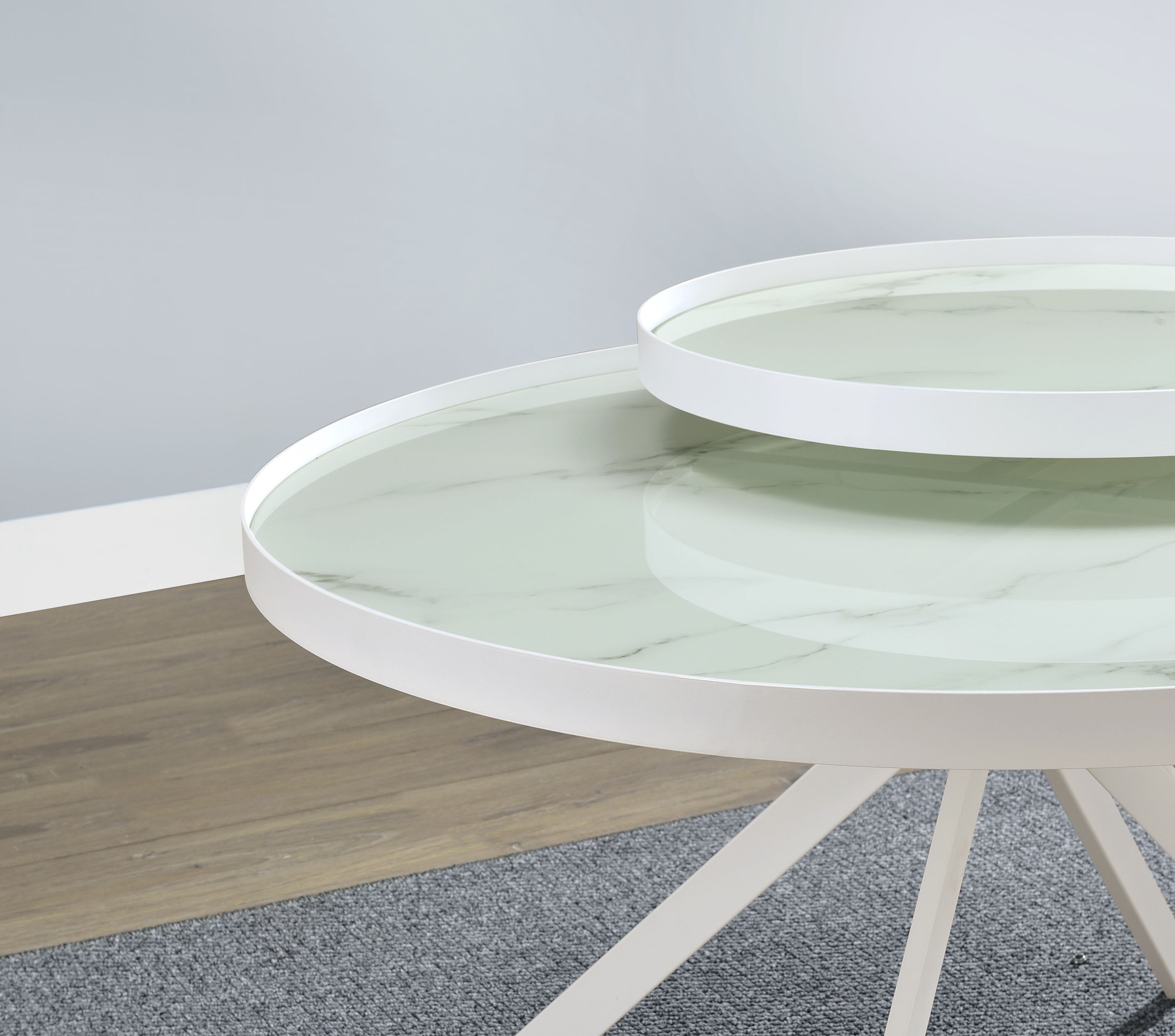 Briggs Round Marble Printed Glass Top Coffee Table White-