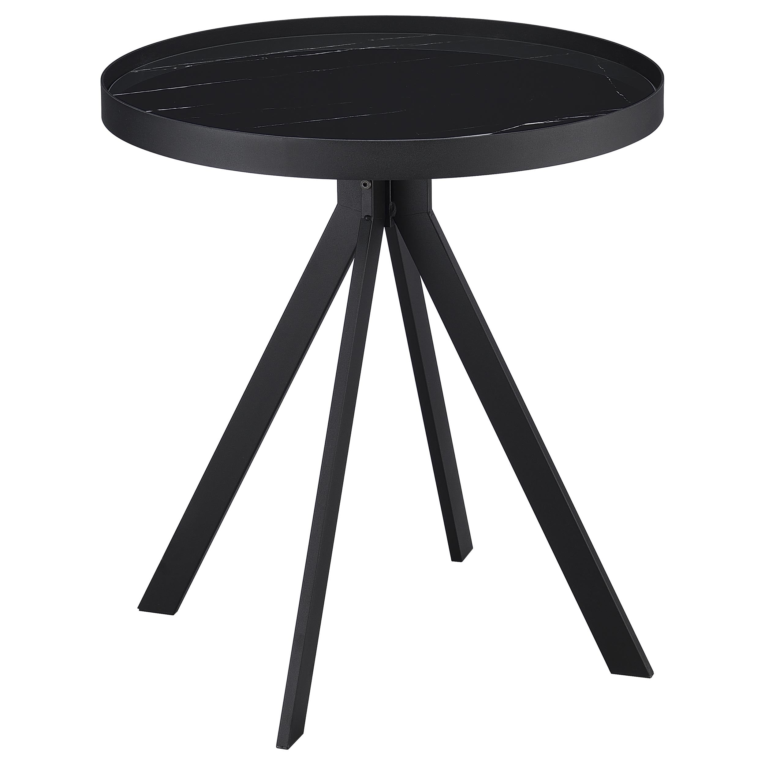 Briggs Round Marble Printed Glass Top End Table Black-