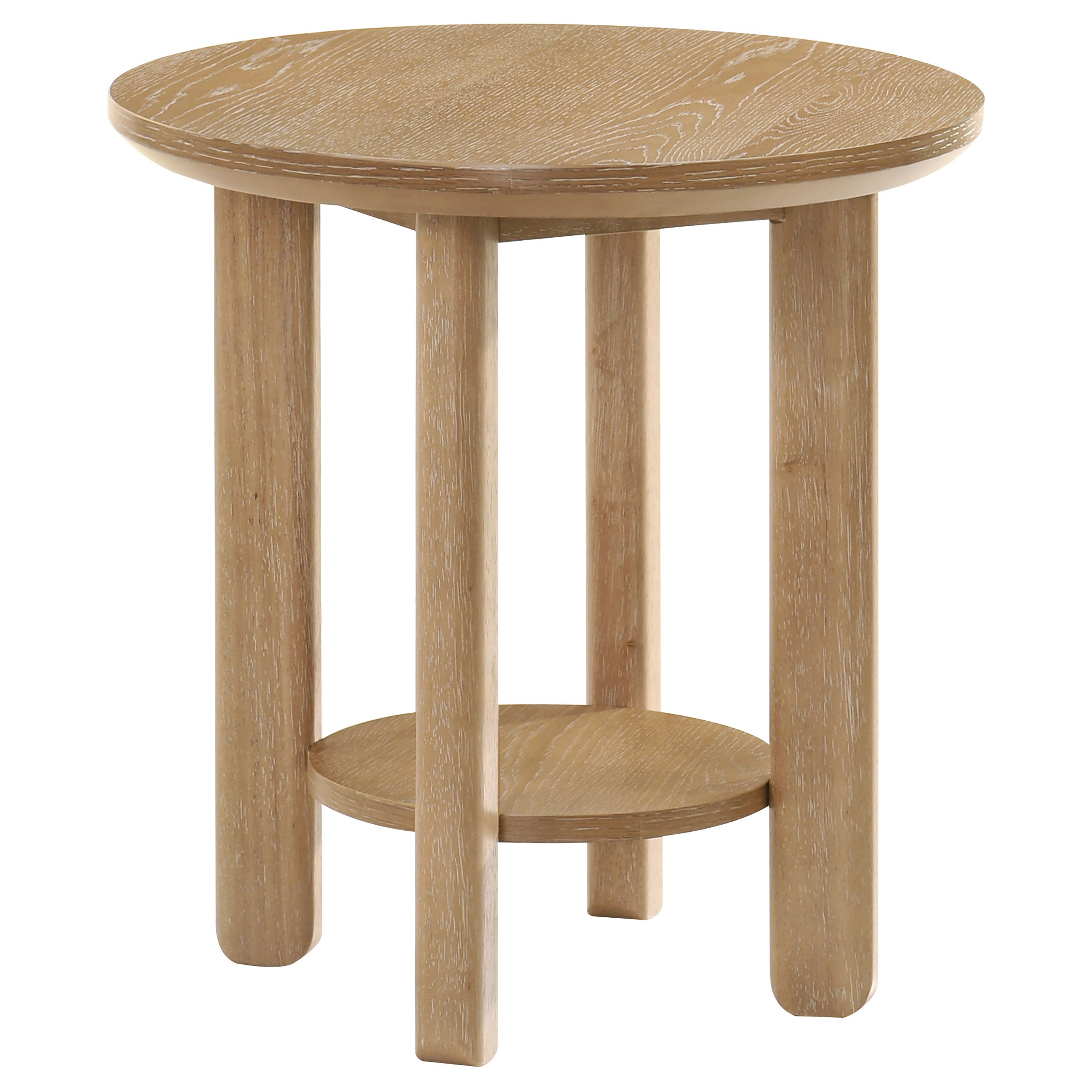 Ottowa Round Wood Side End Table with Shelf Light Oak-