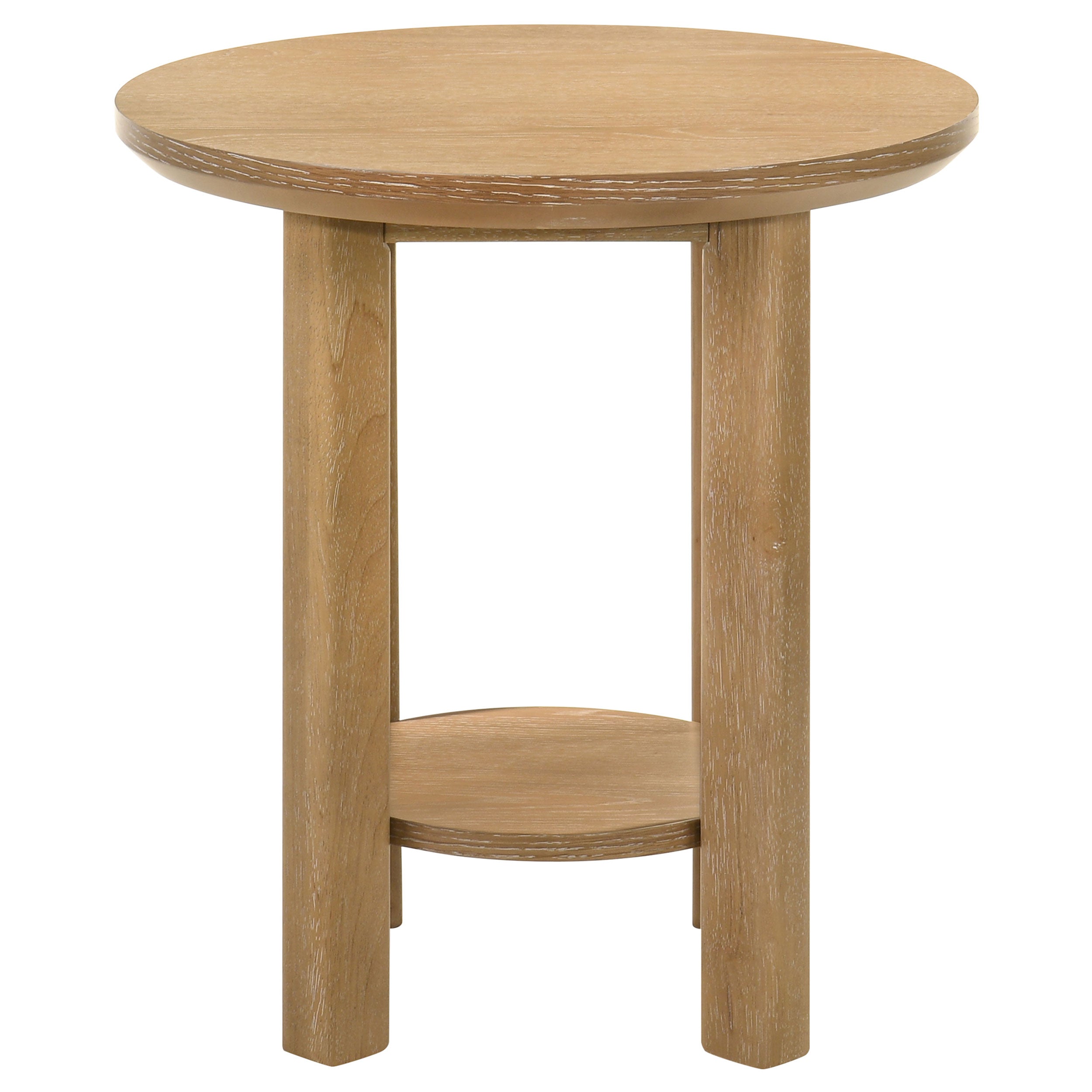 Ottowa Round Wood Side End Table with Shelf Light Oak-