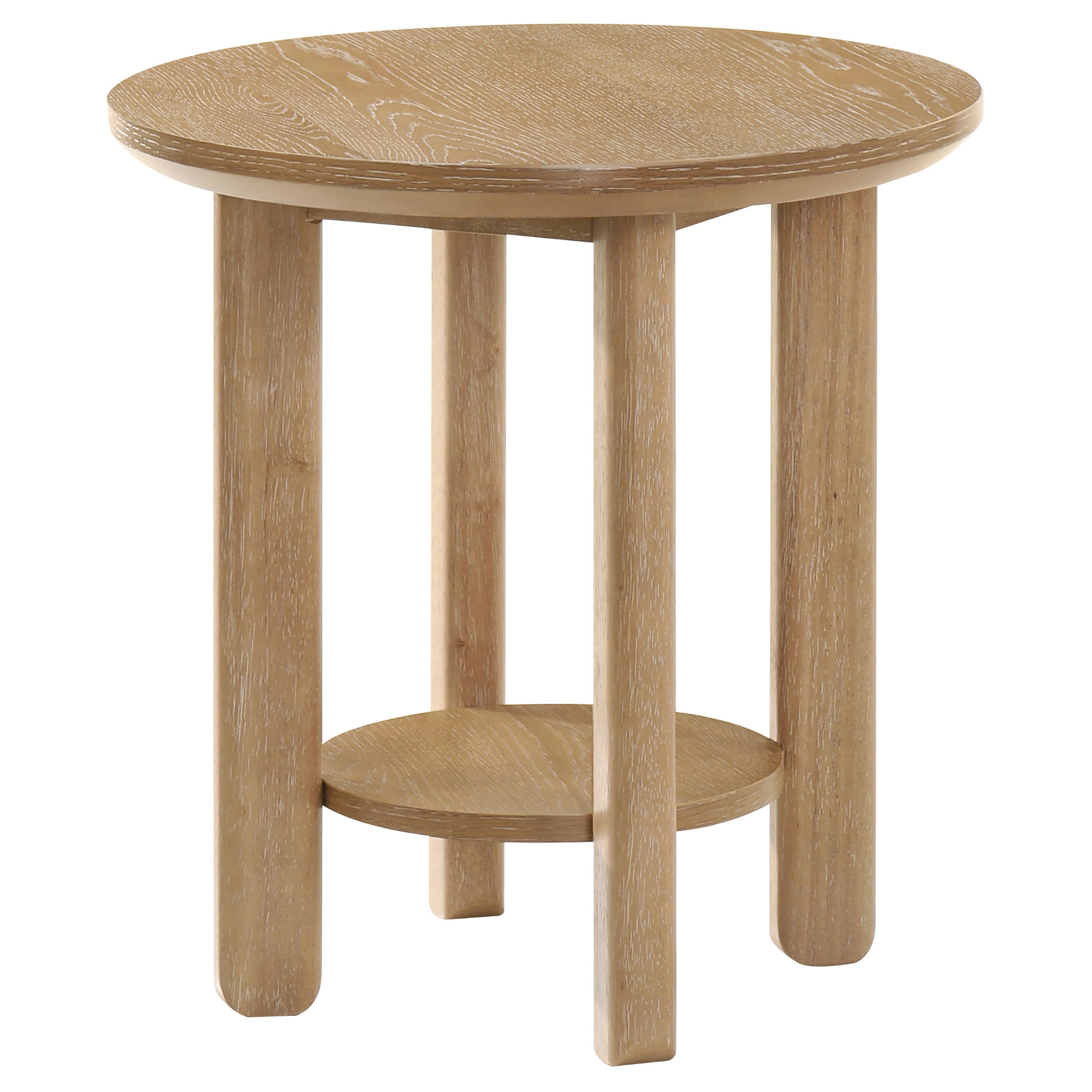 Ottowa Round Wood Side End Table with Shelf Light Oak-