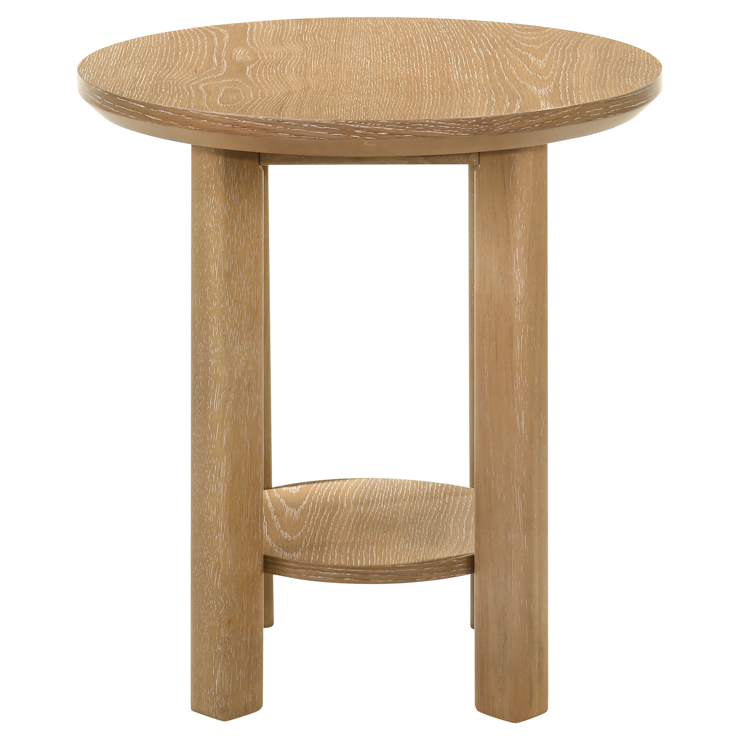 Ottowa Round Wood Side End Table with Shelf Light Oak-