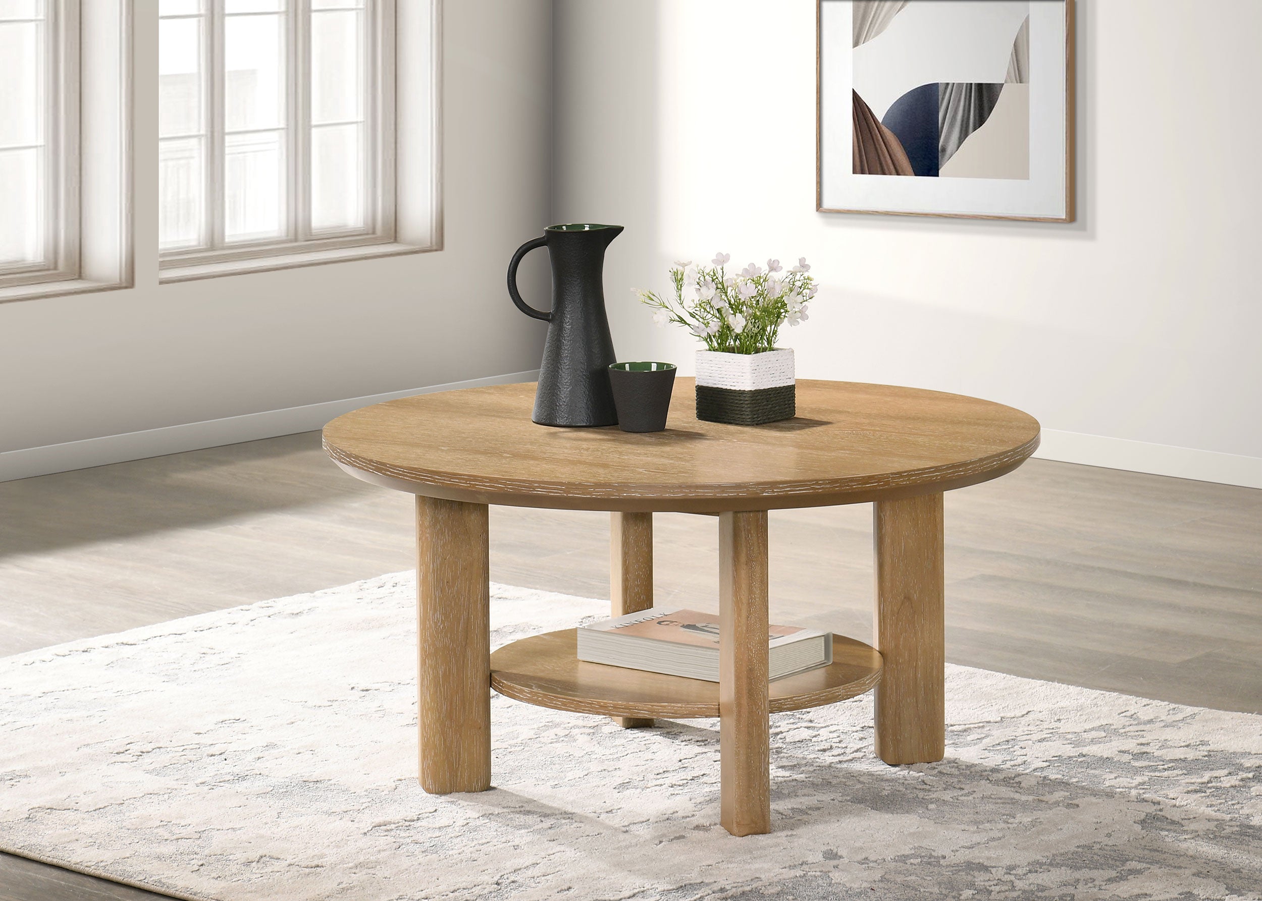 Ottowa 36-inch Round Wood Cocktail Coffee Table Light Oak-