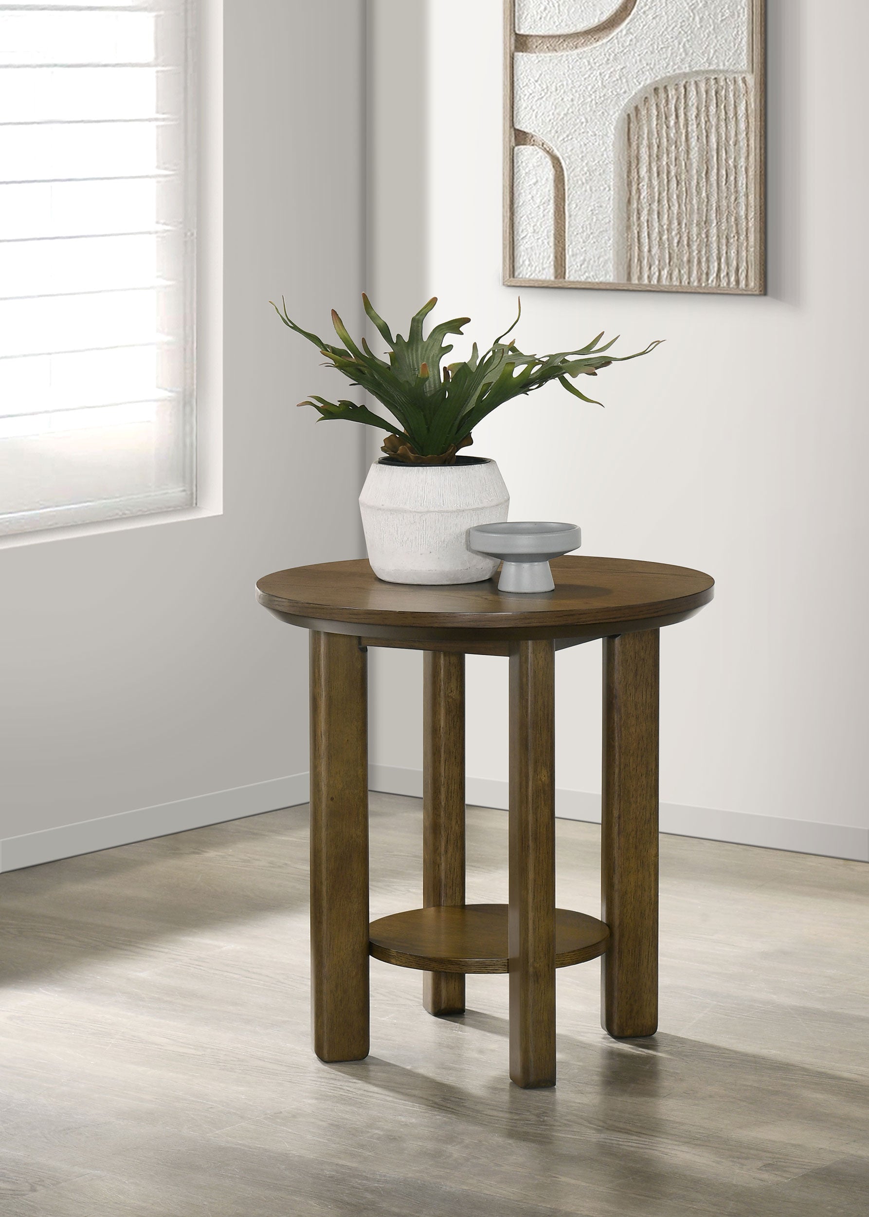 Ottowa 22-Inch Round Wood Side End Table with Shelf Brown-