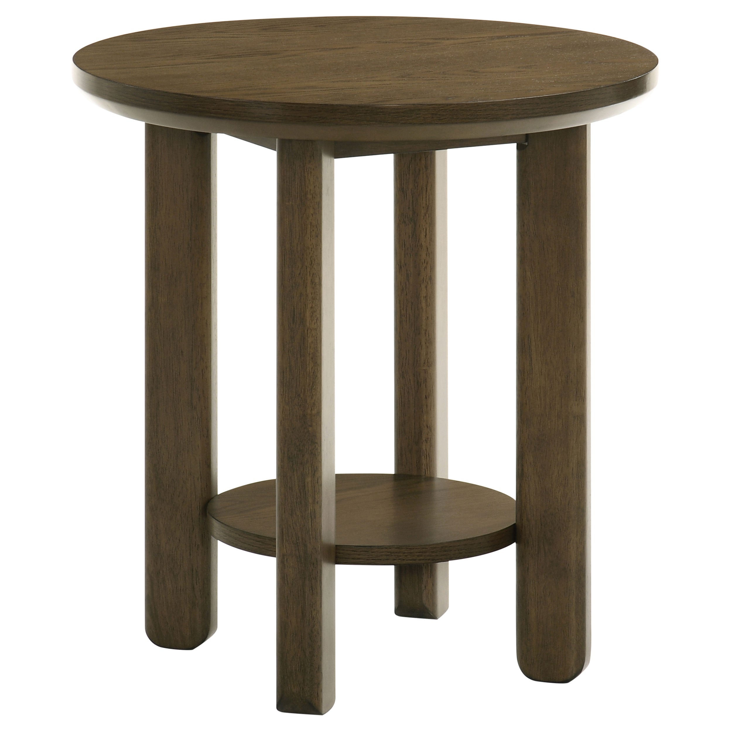 Ottowa 22-Inch Round Wood Side End Table with Shelf Brown-