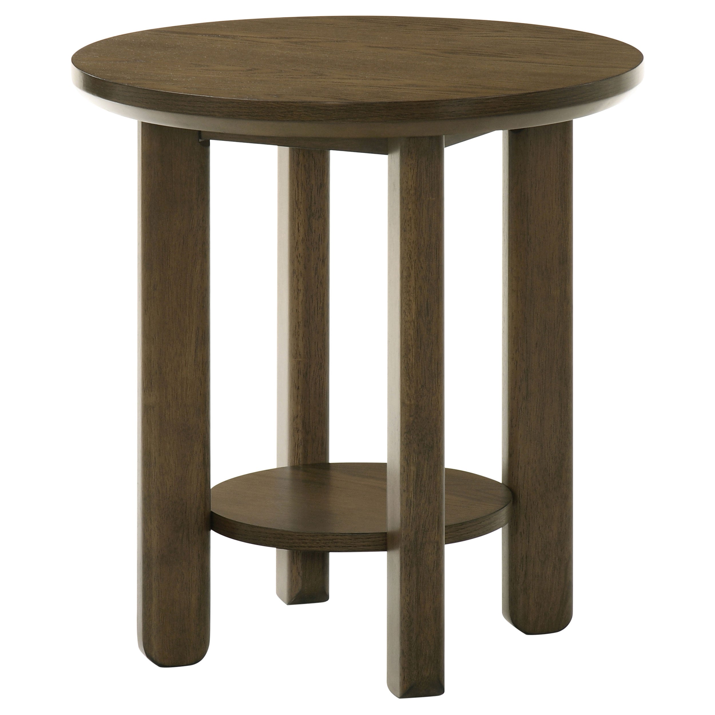 Ottowa 22-Inch Round Wood Side End Table with Shelf Brown-
