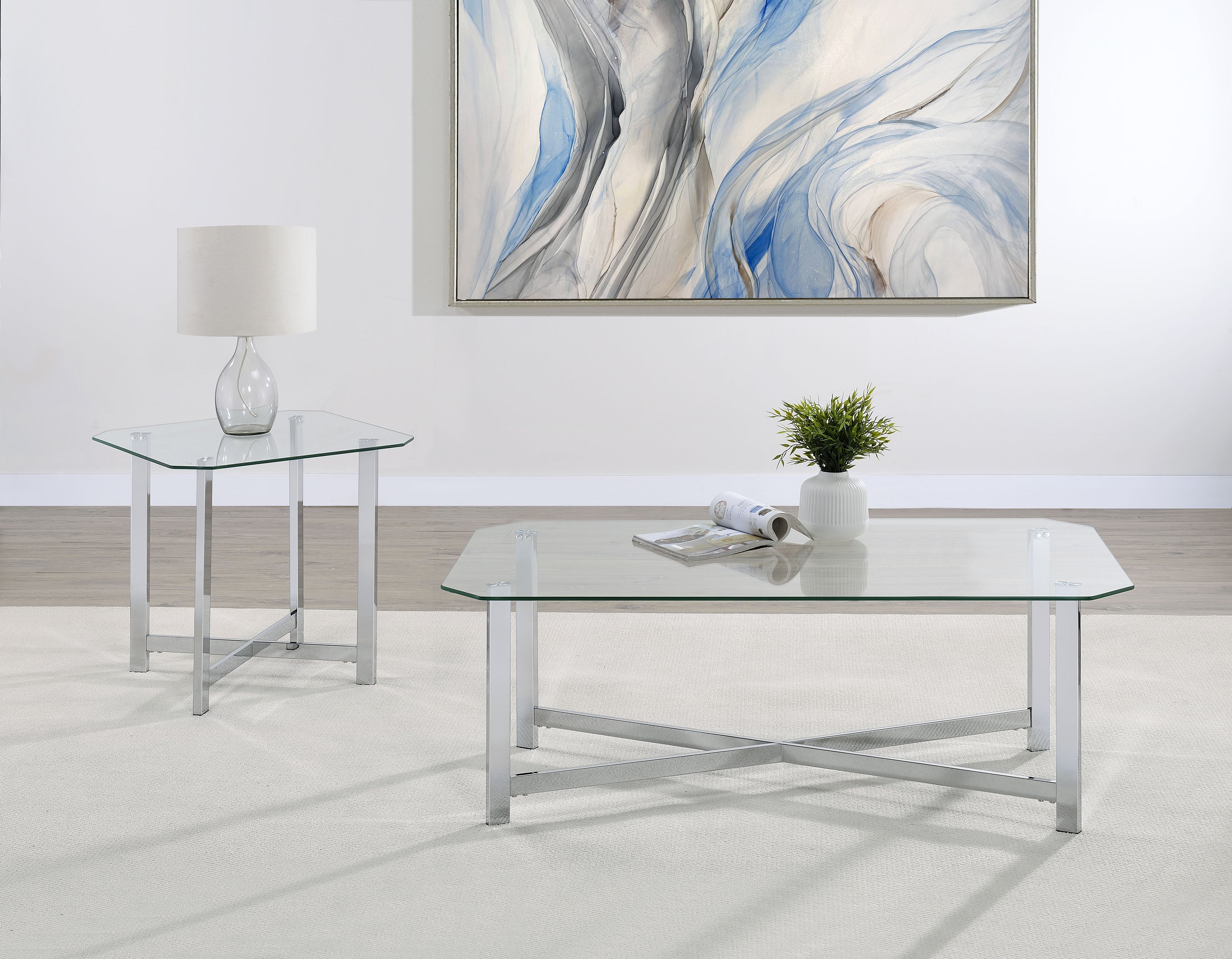 Cronin Square Tempered Glass Top Side End Table Chrome-