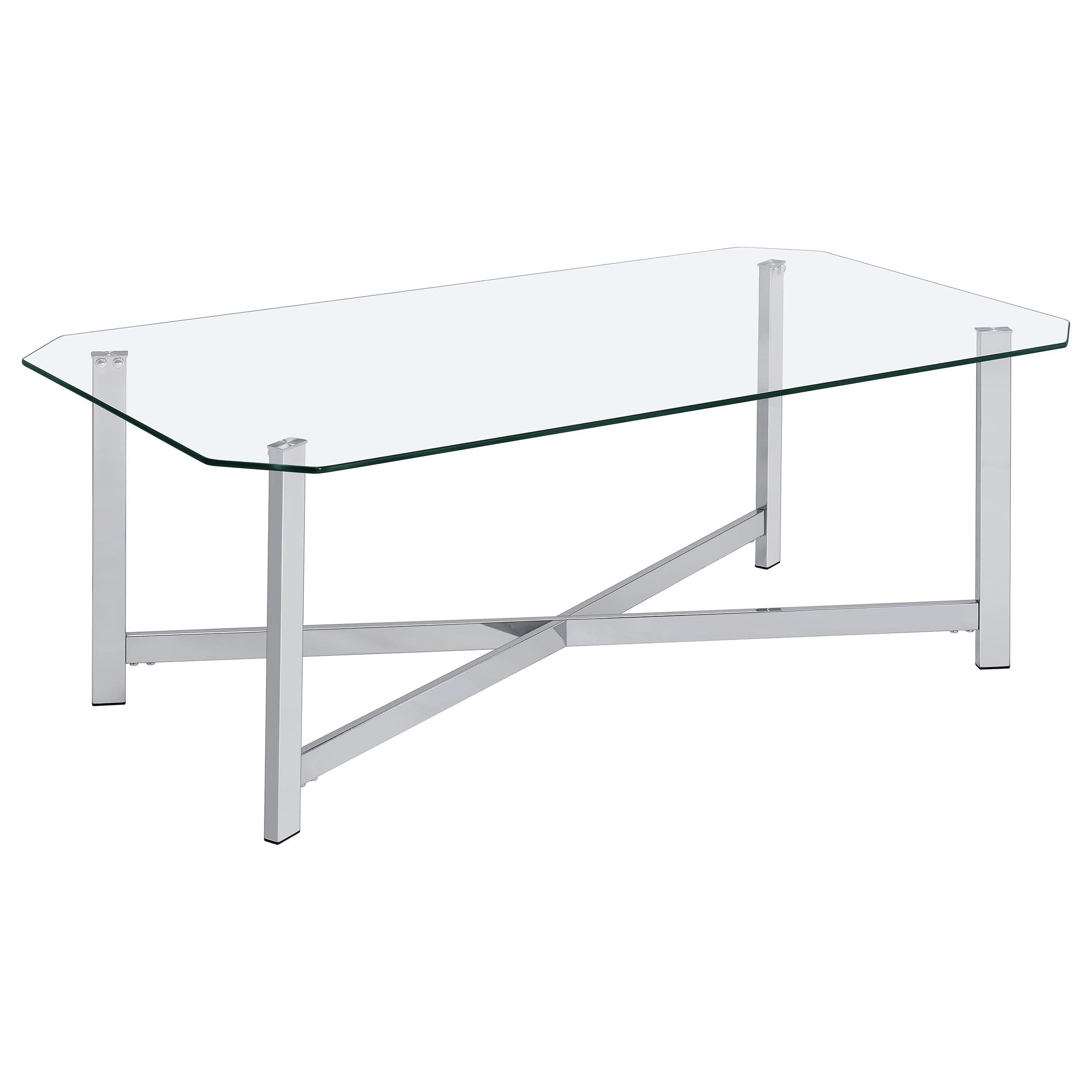 Cronin Rectangular Tempered Glass Top Cocktail Coffee Table Chrome-