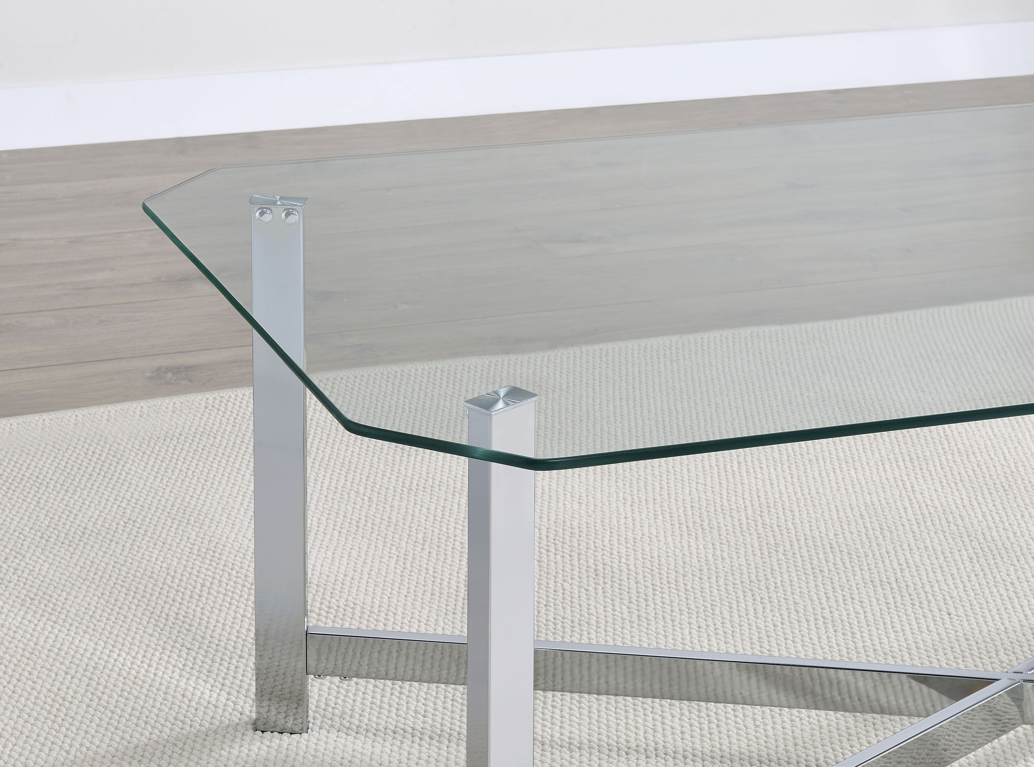 Cronin Rectangular Tempered Glass Top Cocktail Coffee Table Chrome-