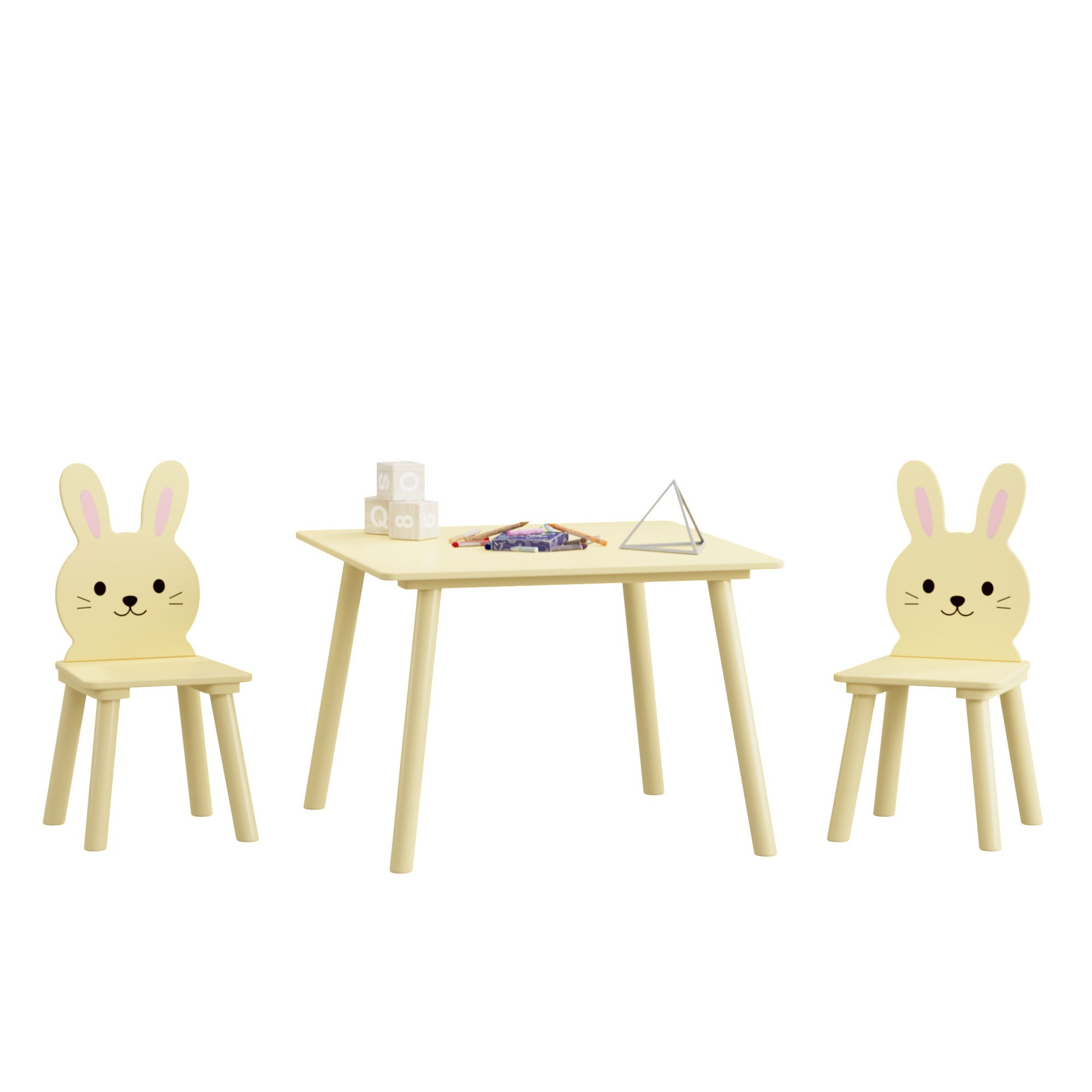 Table And Chair Set With 2 Bunny Chairs, Children's Activity Table For Toddlers, Cute Animal Design - Yellow