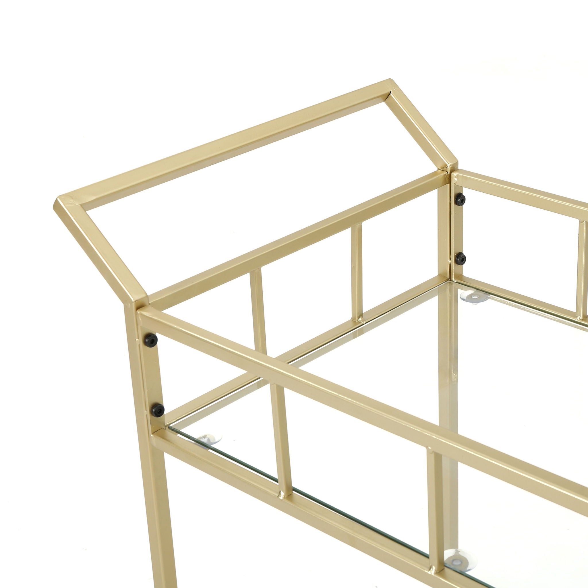 Modern Metal And Glass Bar Cart With Rolling Casters - Gold