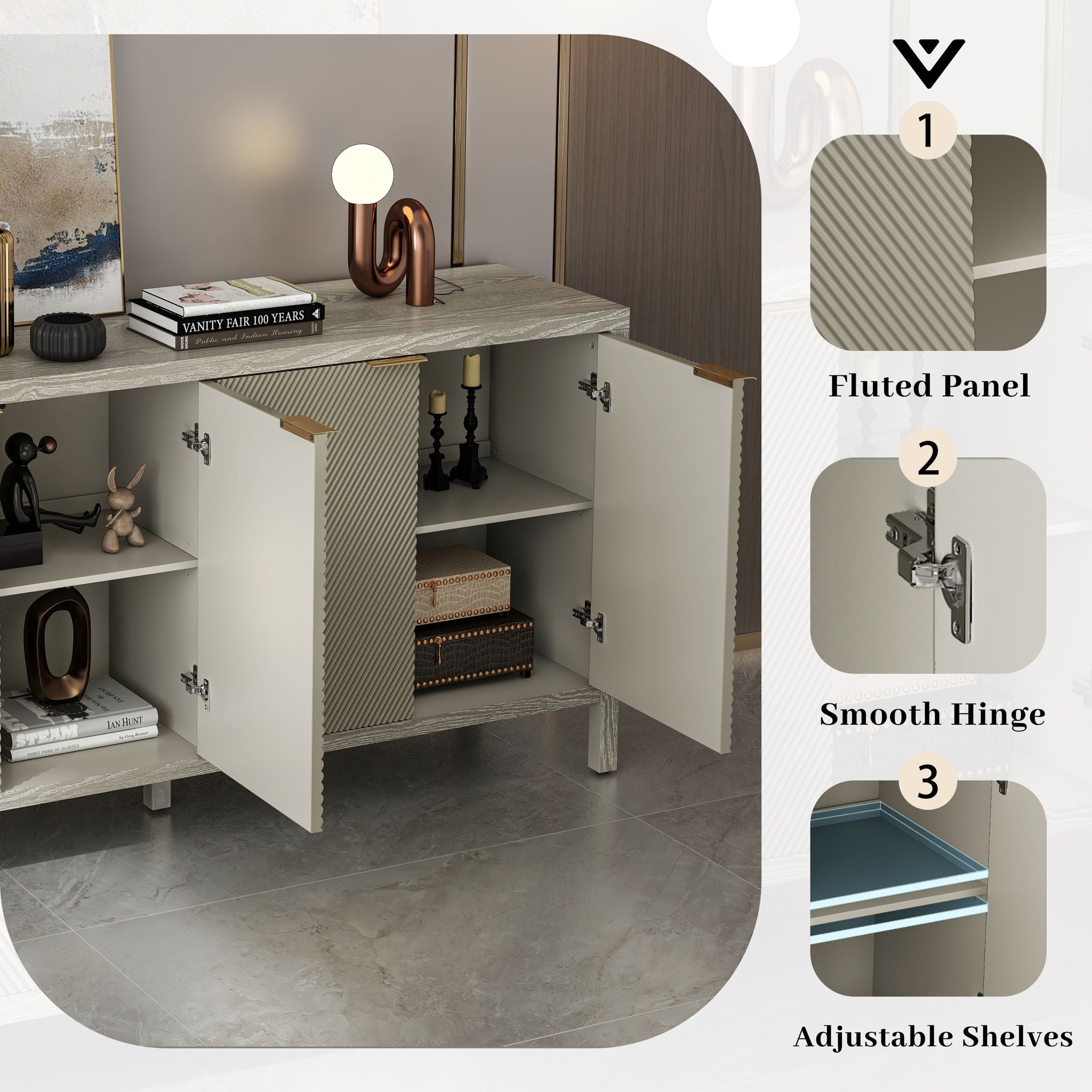 Buffet Cabinet With 4 Doors, Storage Sideboard For Living Room, Dining Room - Champagne