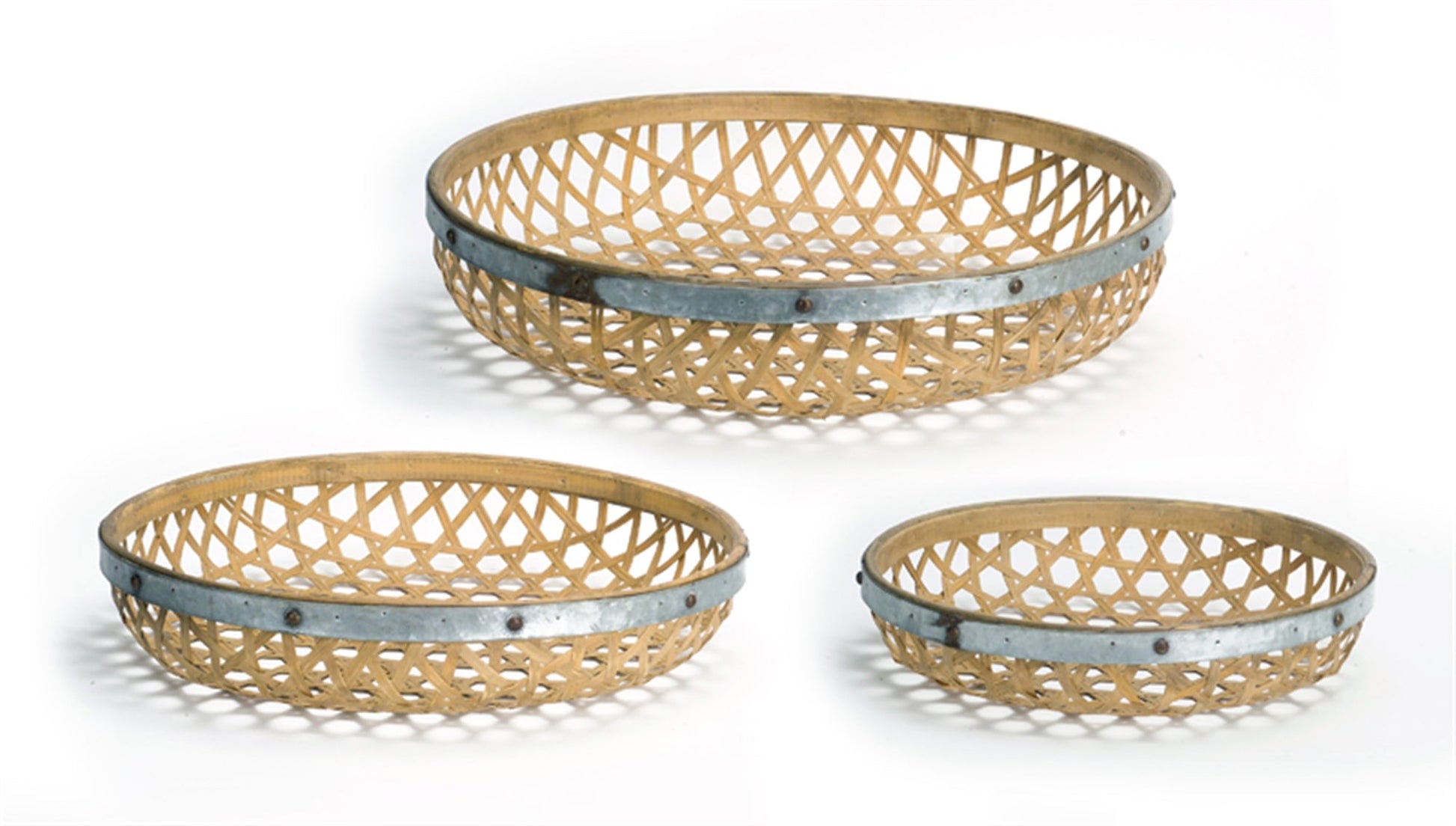 Round-Woven-Bamboo-Tray-with-Galvanized-Metal-Accent-(Set-of-3)-Serving-Trays