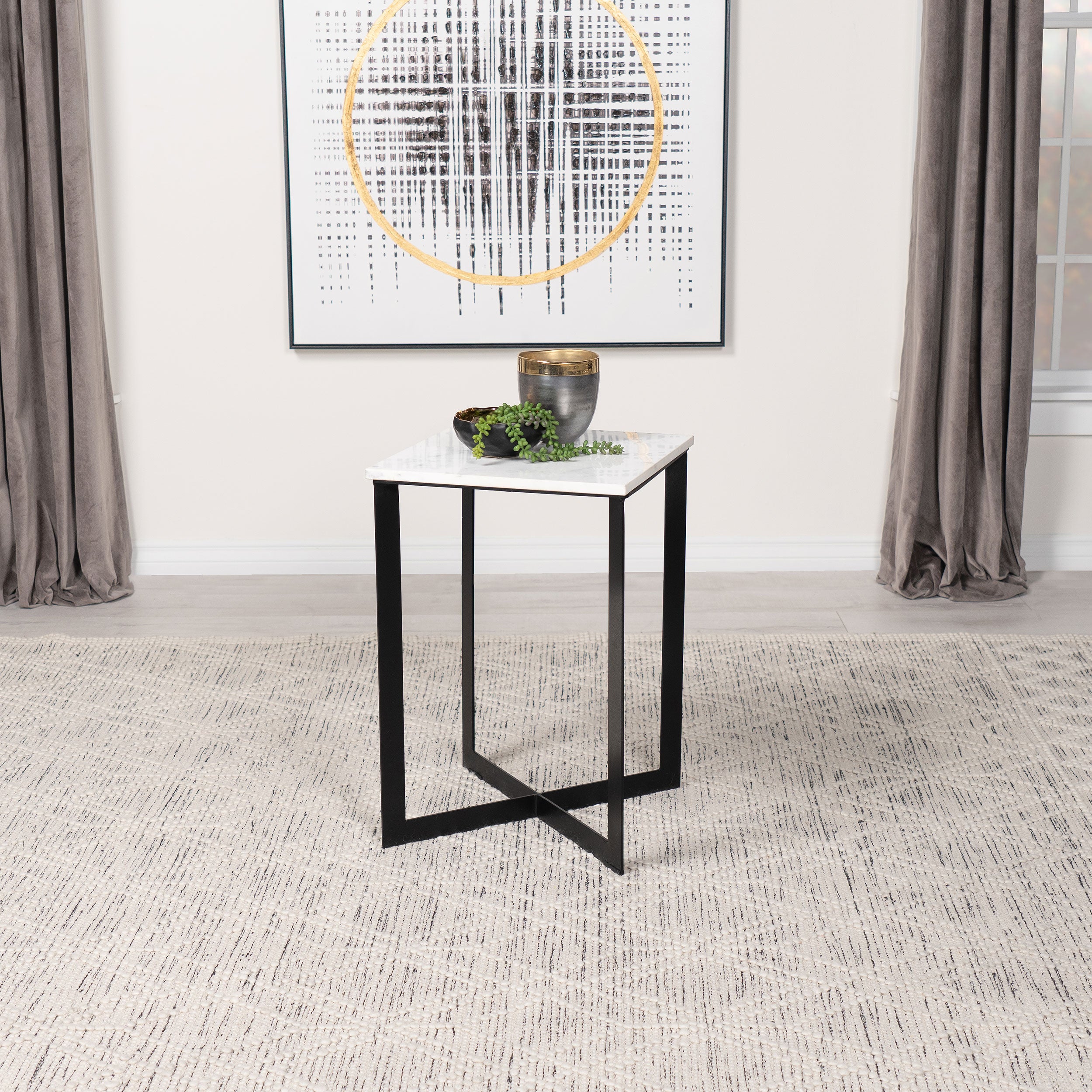 Tobin Square Marble Top End Table White and Black-
