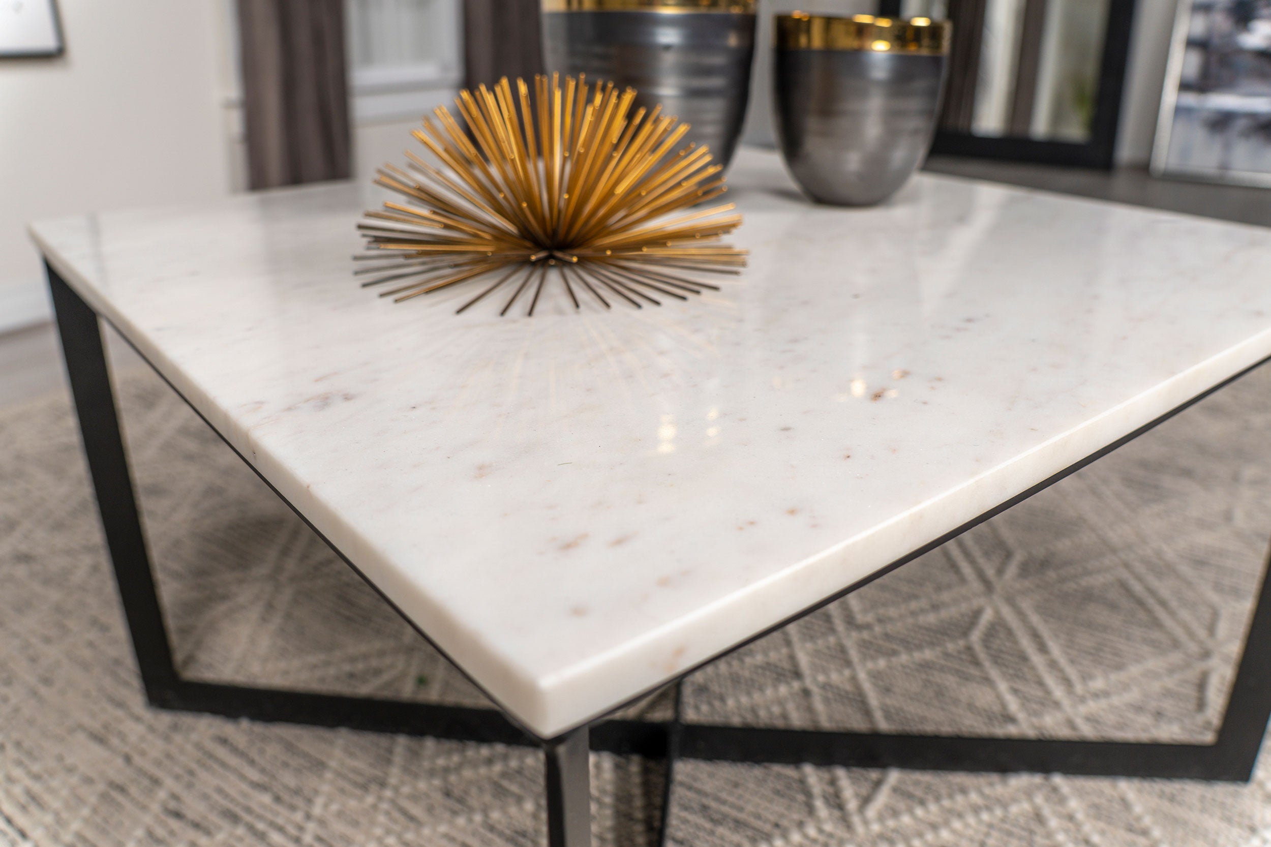 Tobin Square Marble Top Coffee Table White and Black-