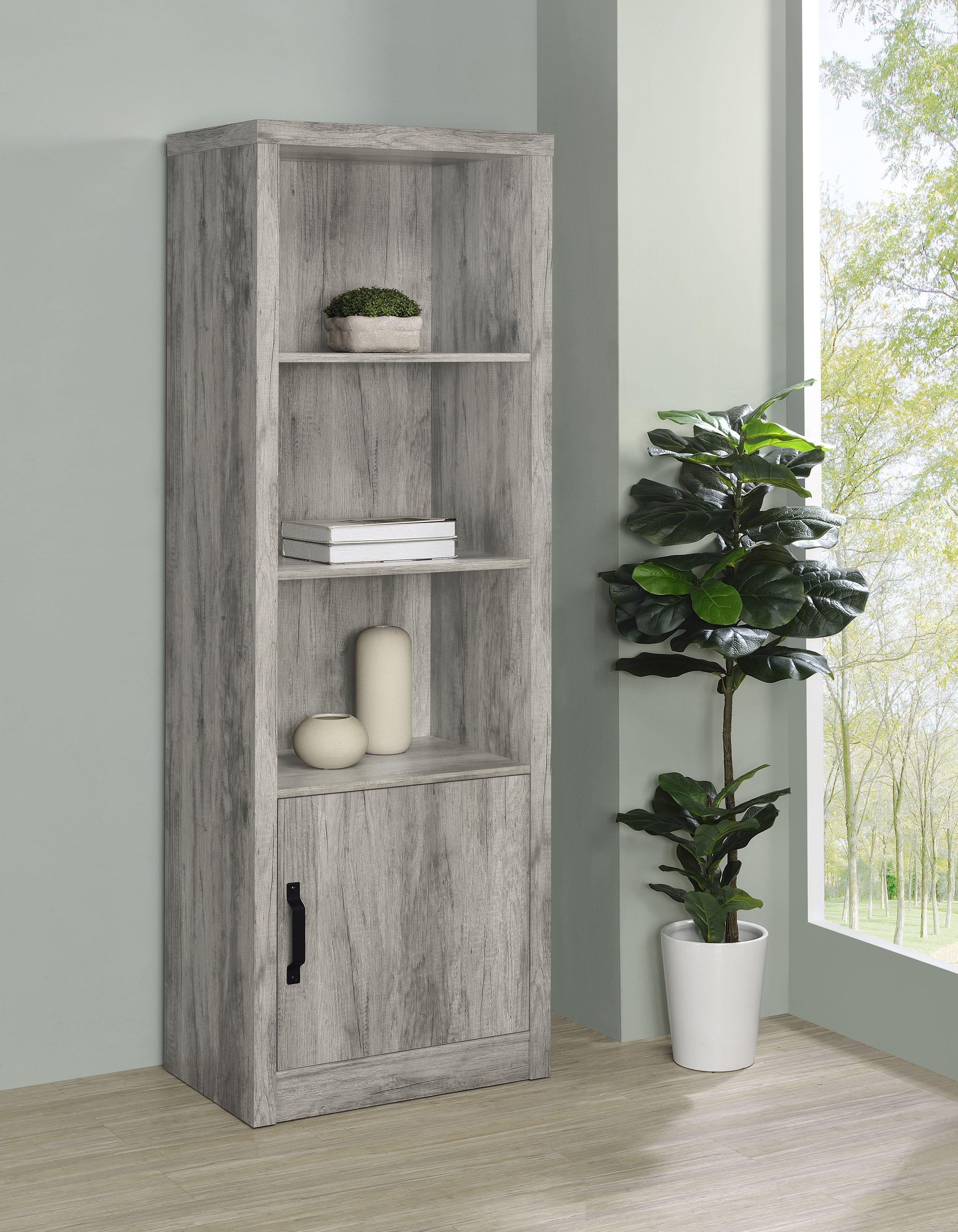 Burke 4-shelf Engineered Wood Media Tower Grey Driftwood-