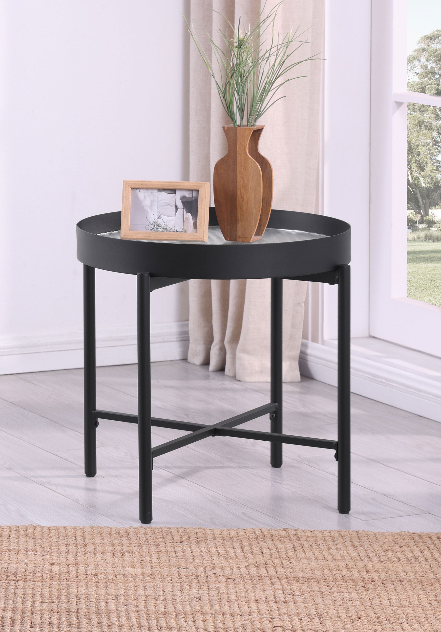 Ozella Round End Side Table with Recessed Top Sandy Black-