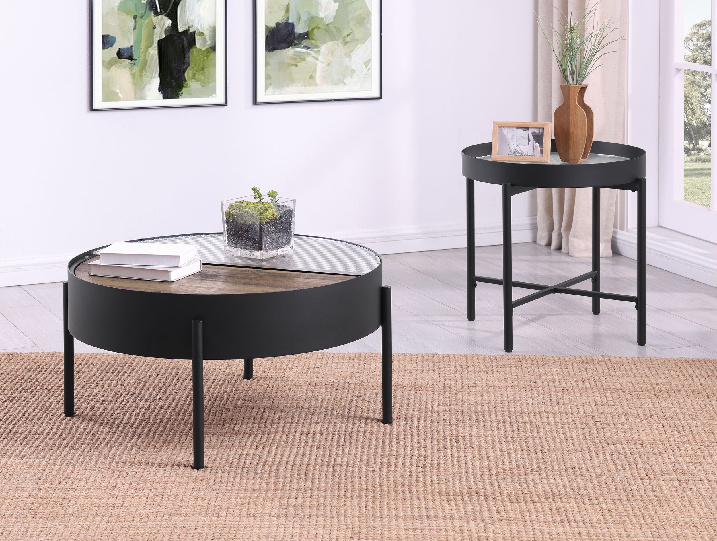 Ozella Round End Side Table with Recessed Top Sandy Black-
