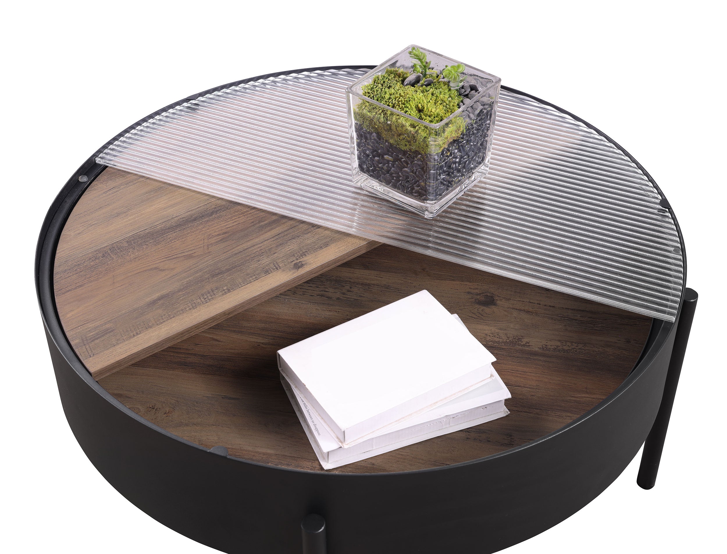 Ozella Round Coffee Table with Hidden Storage Sandy Black-