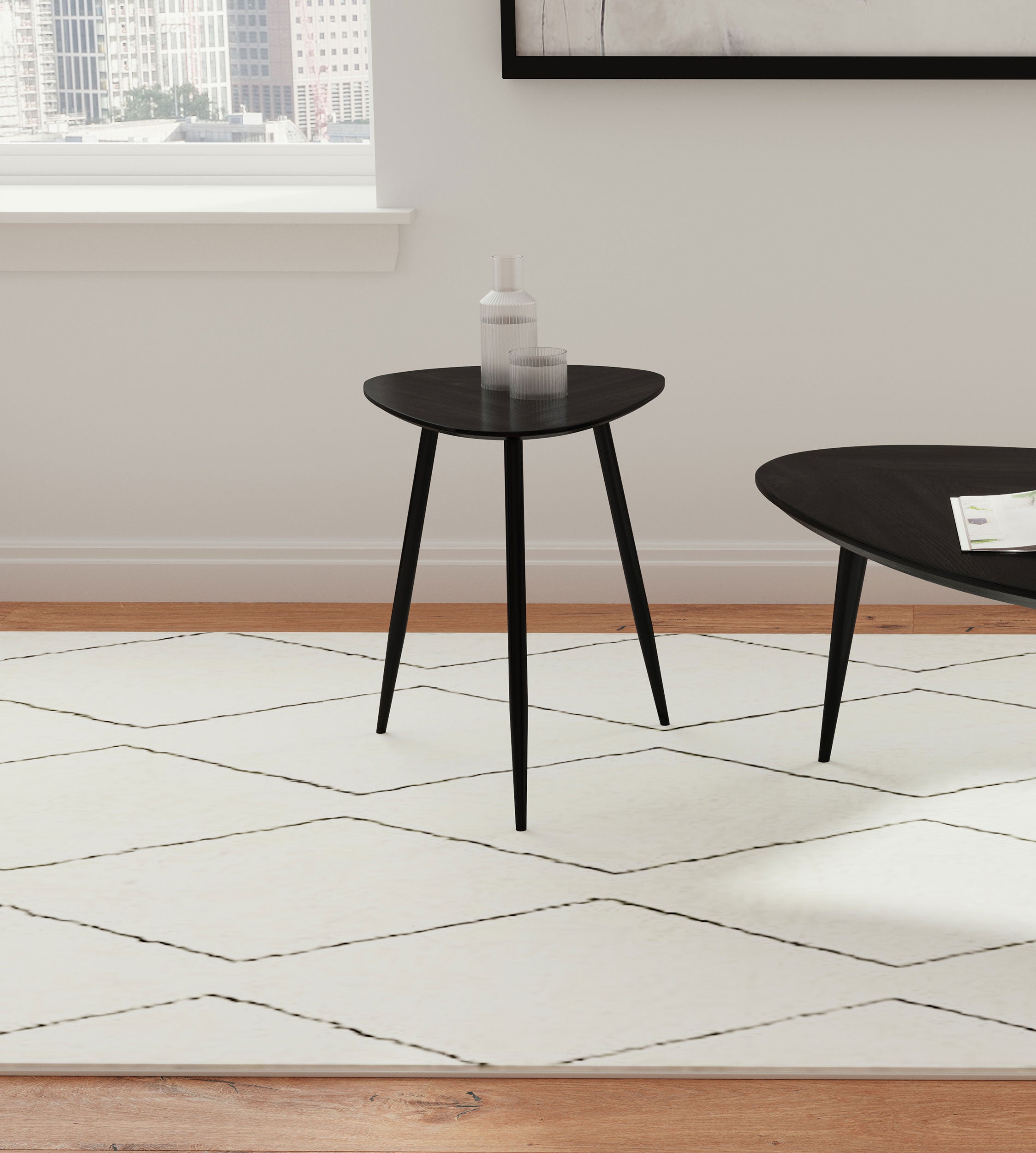 Odessa Triangular Solid Wood End Table Black-