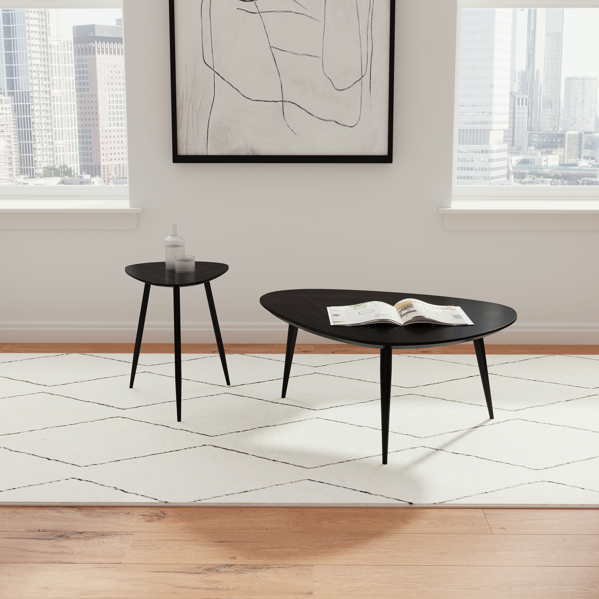Odessa Triangular Solid Wood End Table Black-