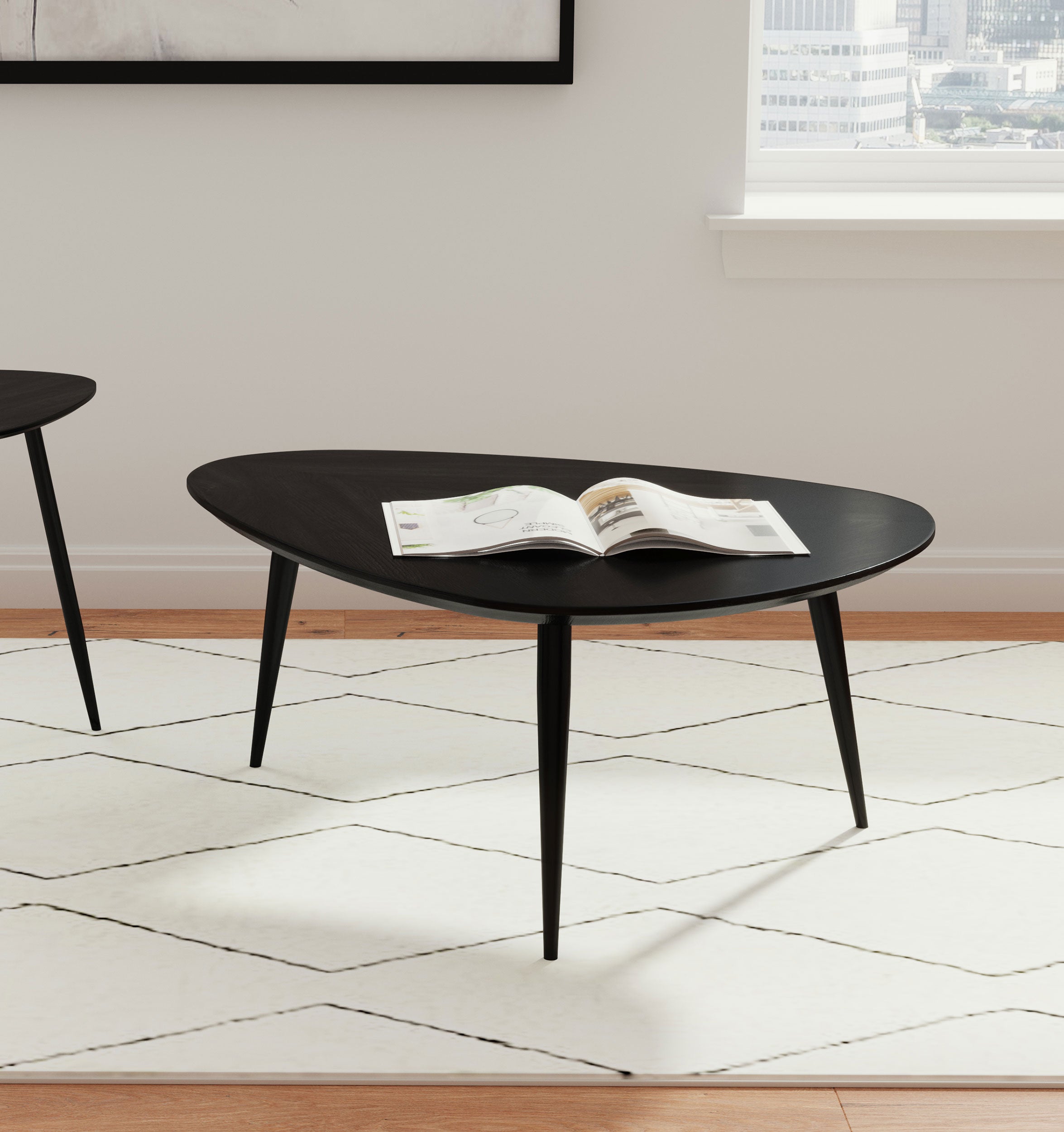 Odessa Triangular Solid Wood Coffee Table Black-