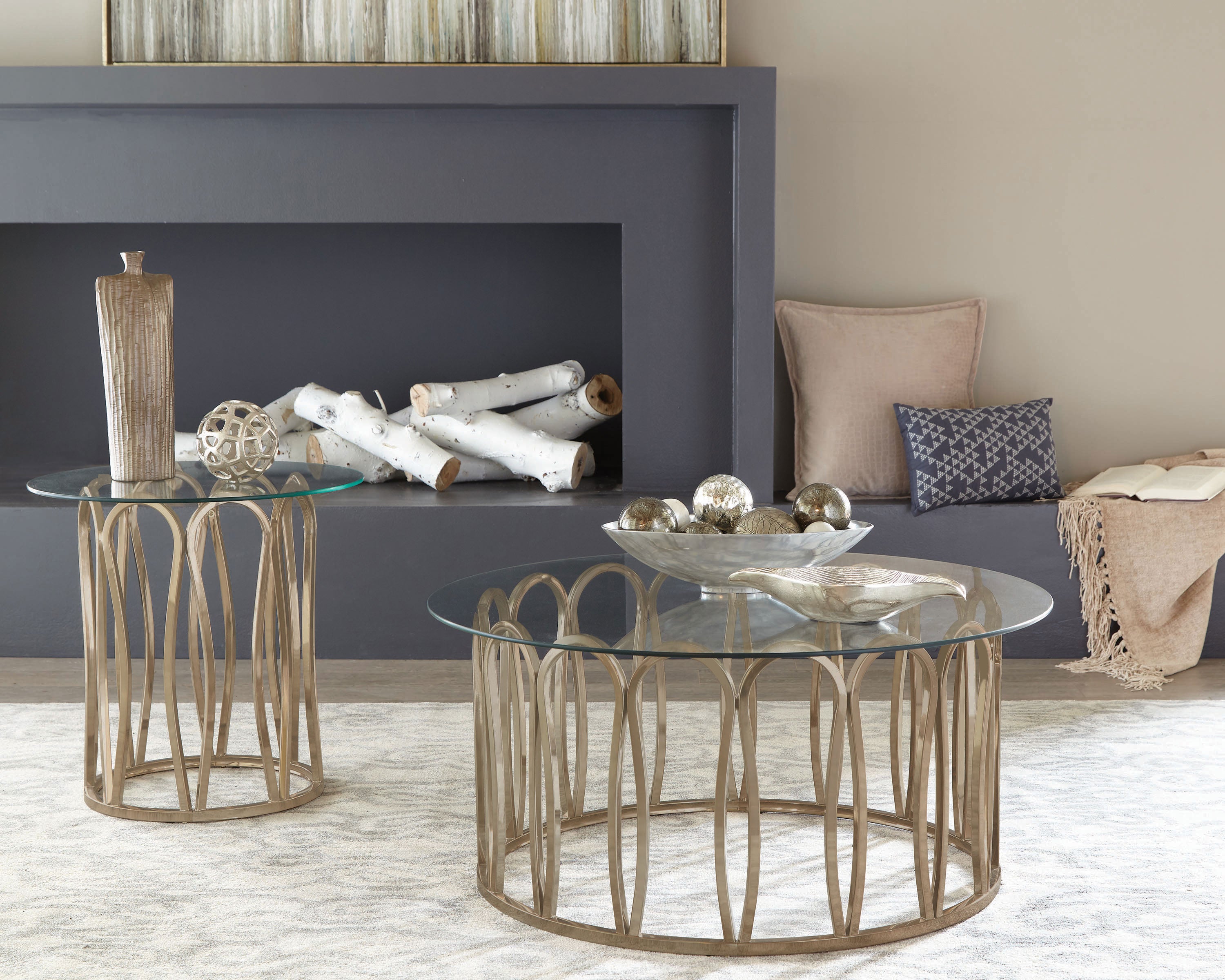 Monett Round Glass Top Coffee Table Chocolate Chrome-CoasterEssence