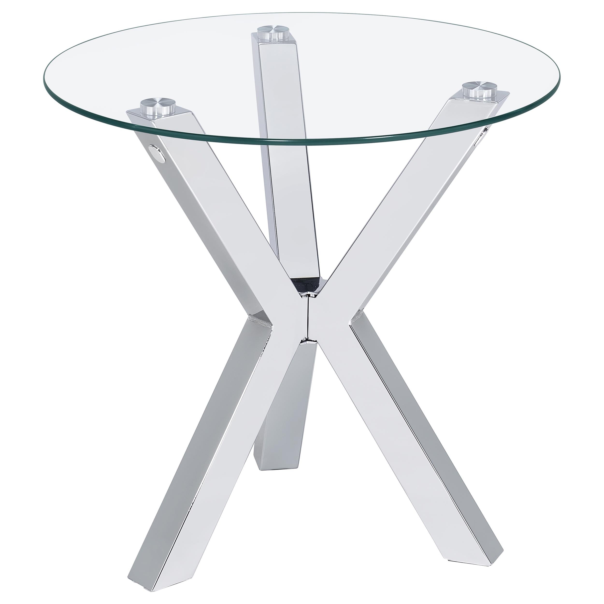 Kenzie Round Tempered Glass Top End Side Table Chrome-