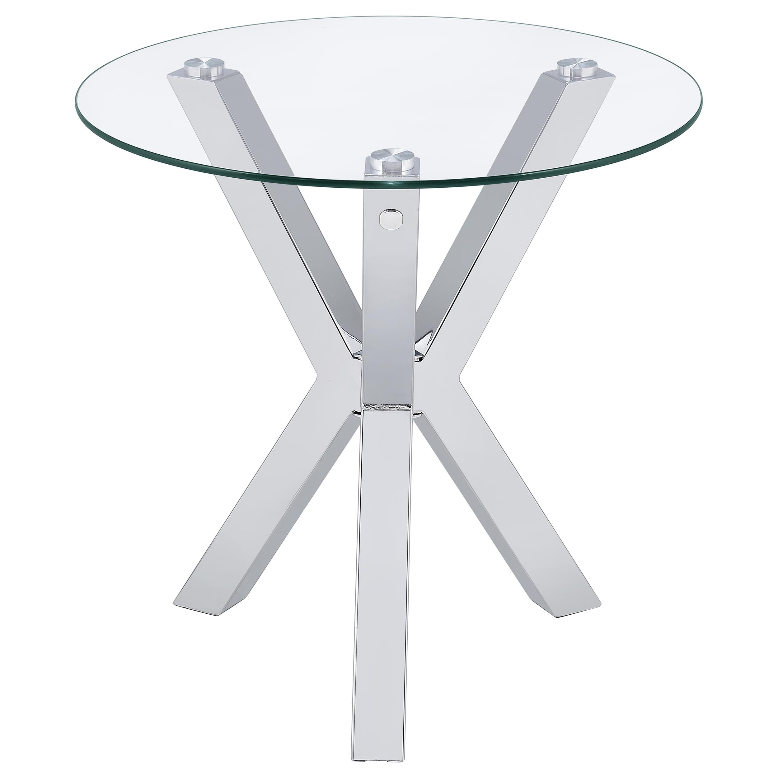 Kenzie Round Tempered Glass Top End Side Table Chrome-