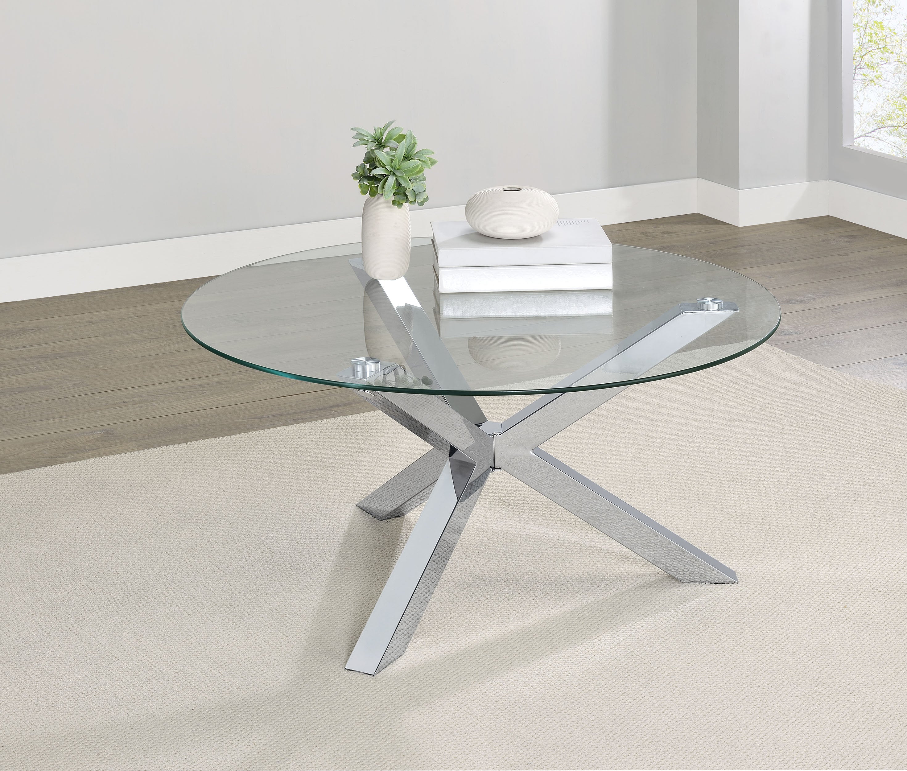 Kenzie Round Tempered Glass Top Cocktail Coffee Table Chrome-