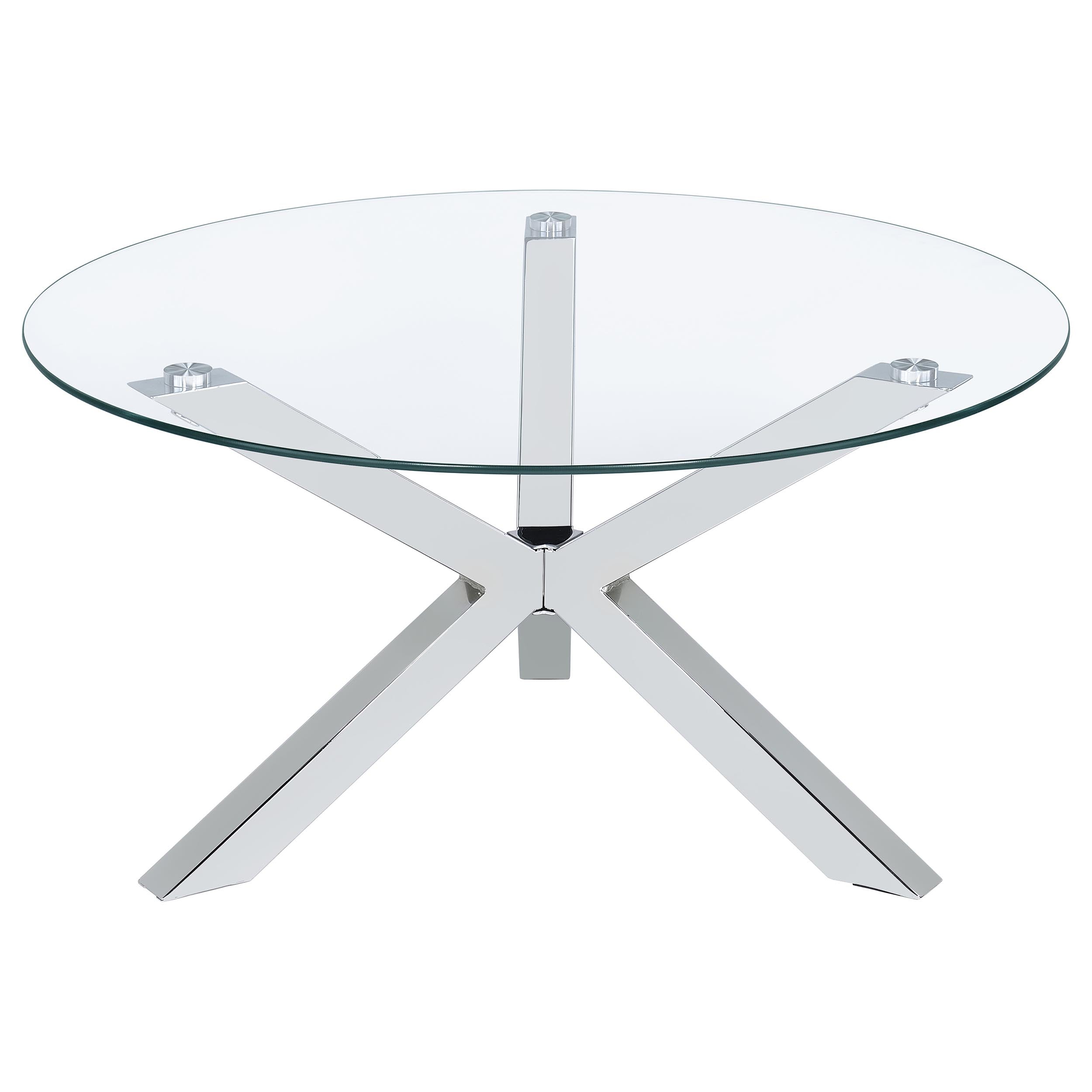 Kenzie Round Tempered Glass Top Cocktail Coffee Table Chrome-