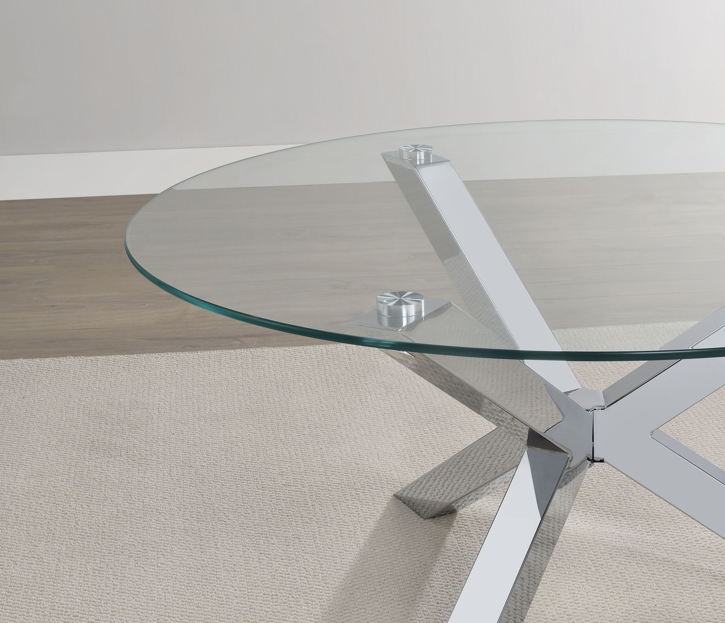 Kenzie Round Tempered Glass Top Cocktail Coffee Table Chrome-