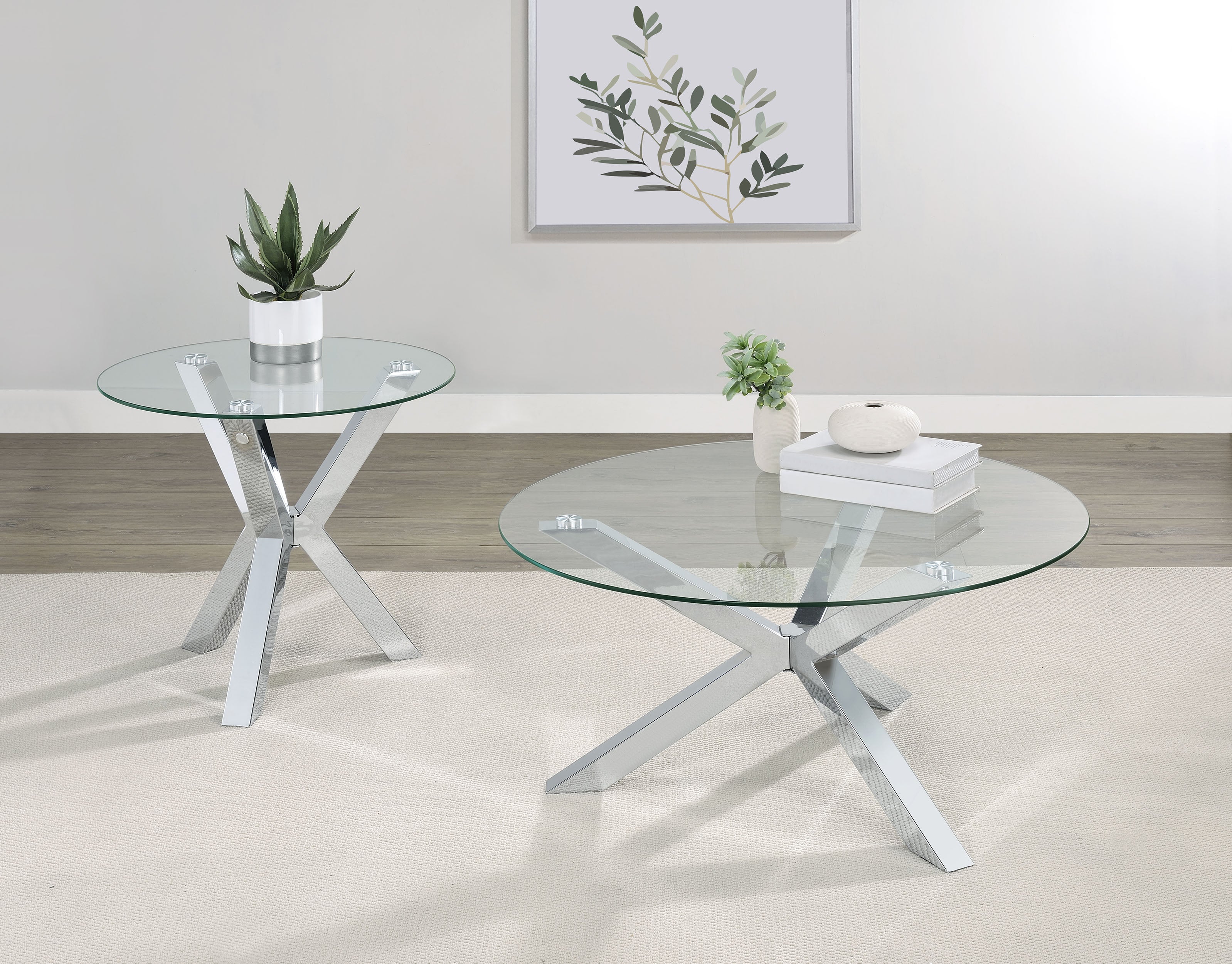 Kenzie Round Tempered Glass Top Cocktail Coffee Table Chrome-
