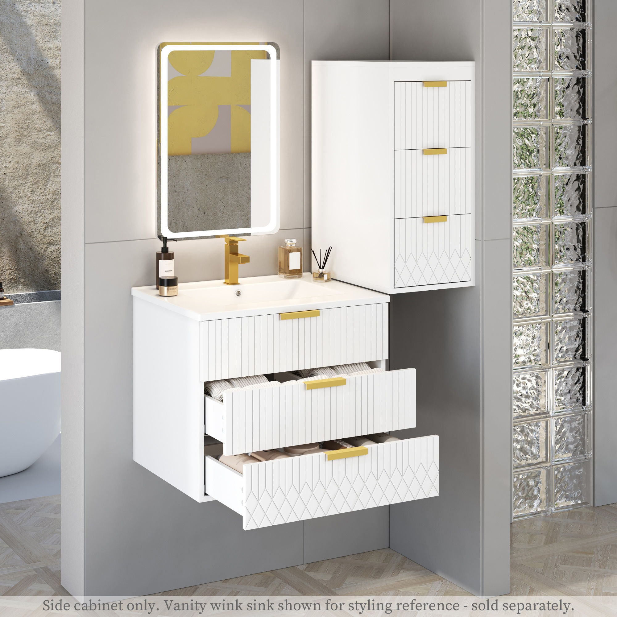 Modern Wall Mounted Floating Cabinet With Drawers For Bathroom