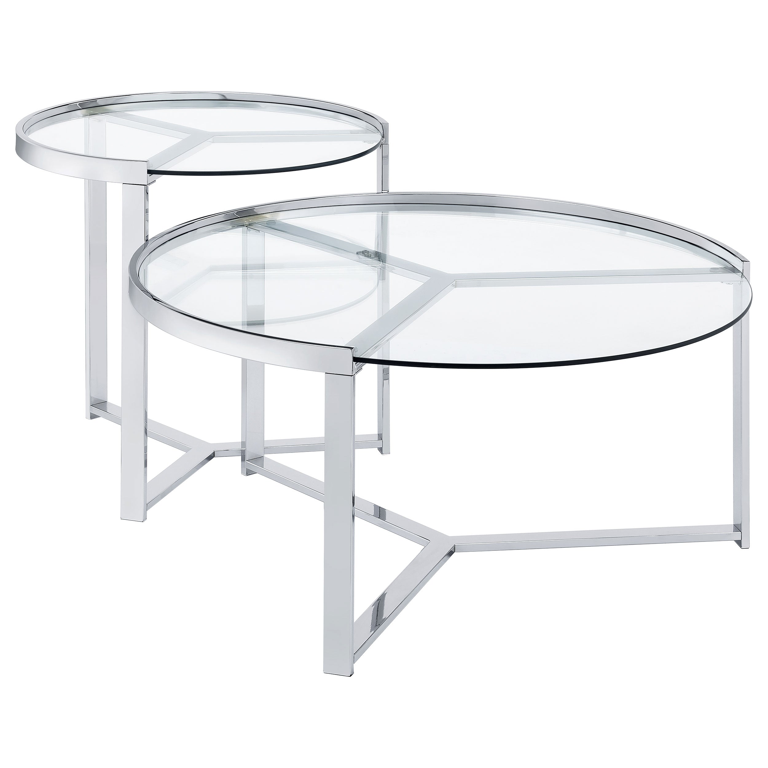 Delia 2-Piece Round Glass Top Nesting Coffee Table Chrome-