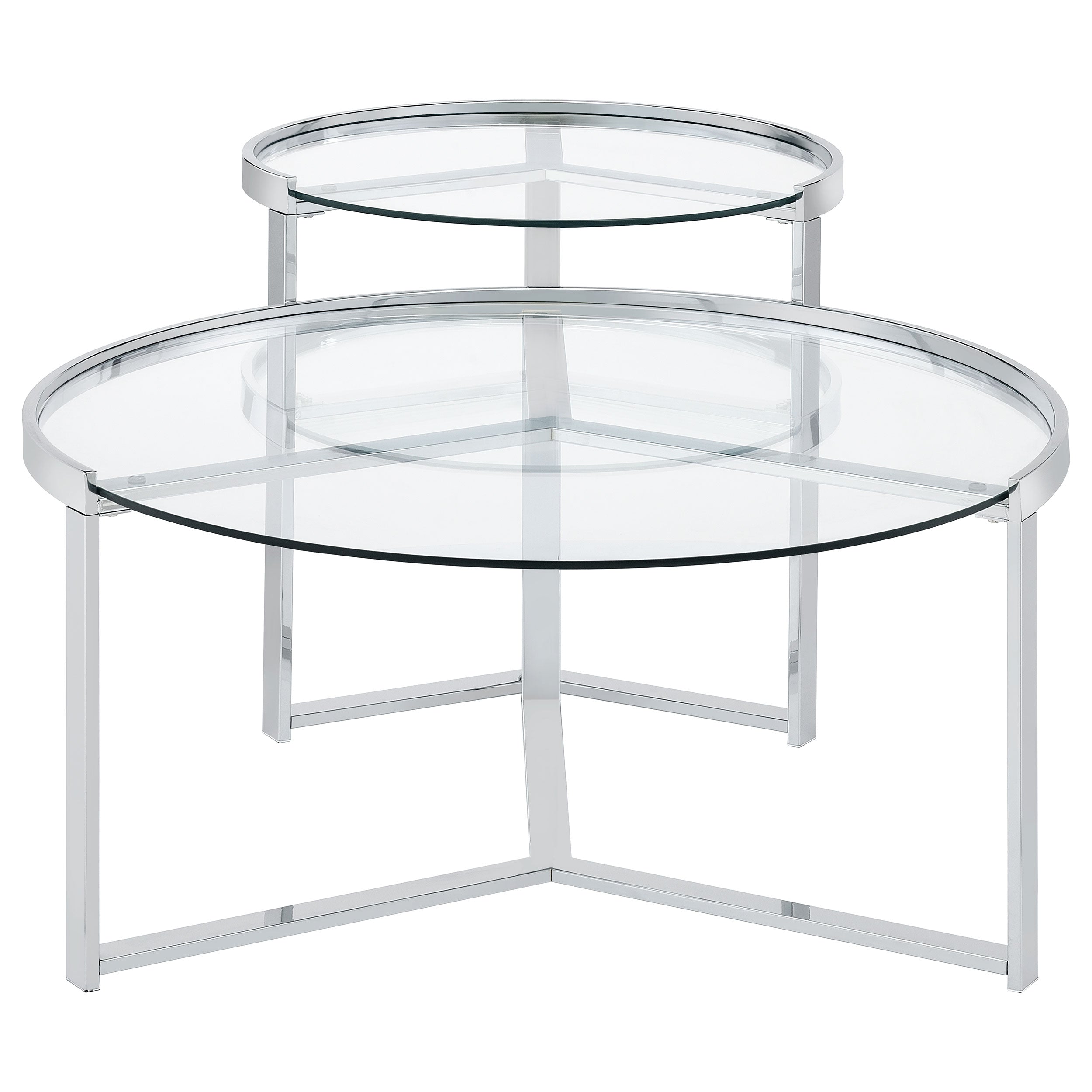 Delia 2-Piece Round Glass Top Nesting Coffee Table Chrome-