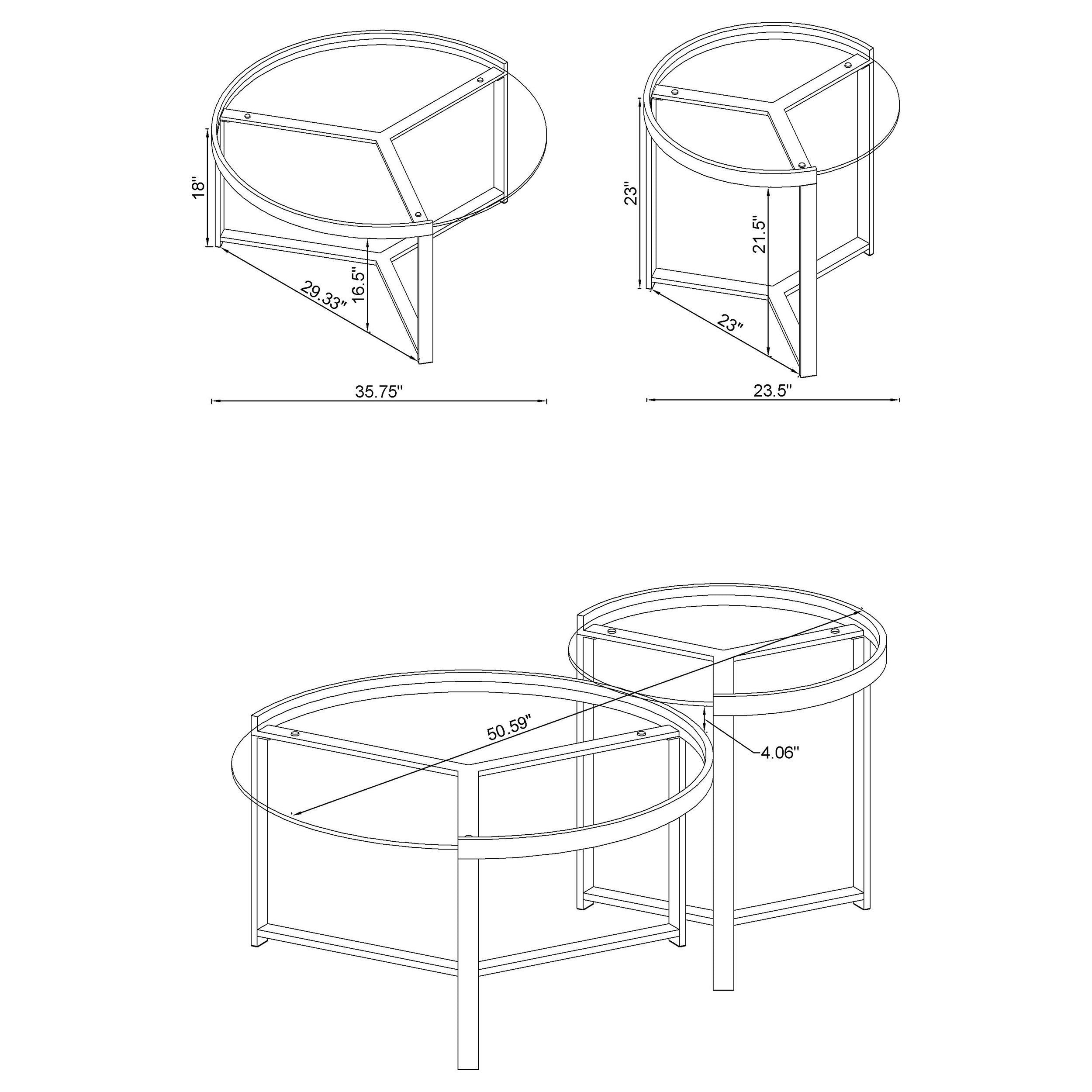Delia 2-Piece Round Glass Top Nesting Coffee Table Chrome-