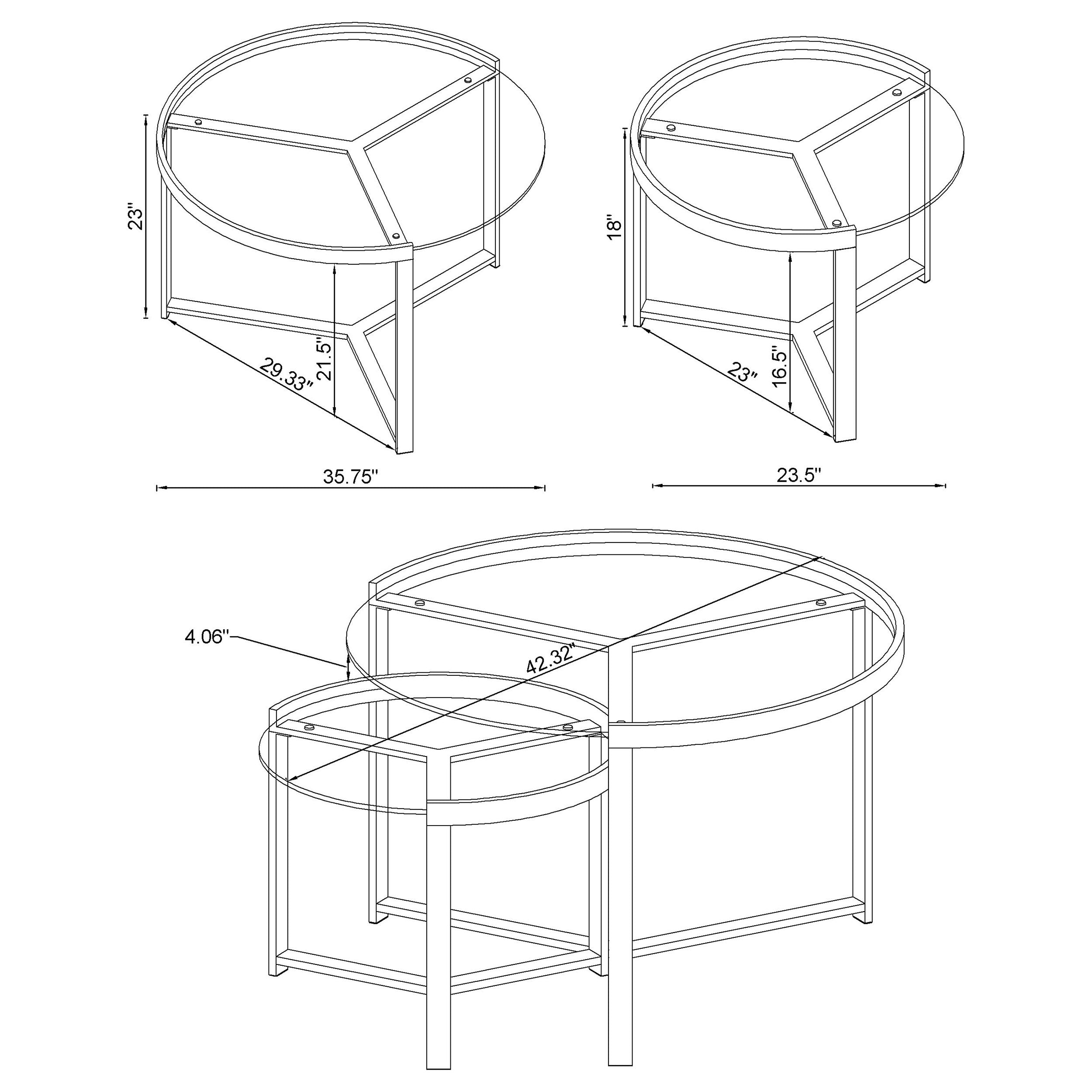 Delia 2-Piece Round Glass Top Nesting Coffee Table Chrome-