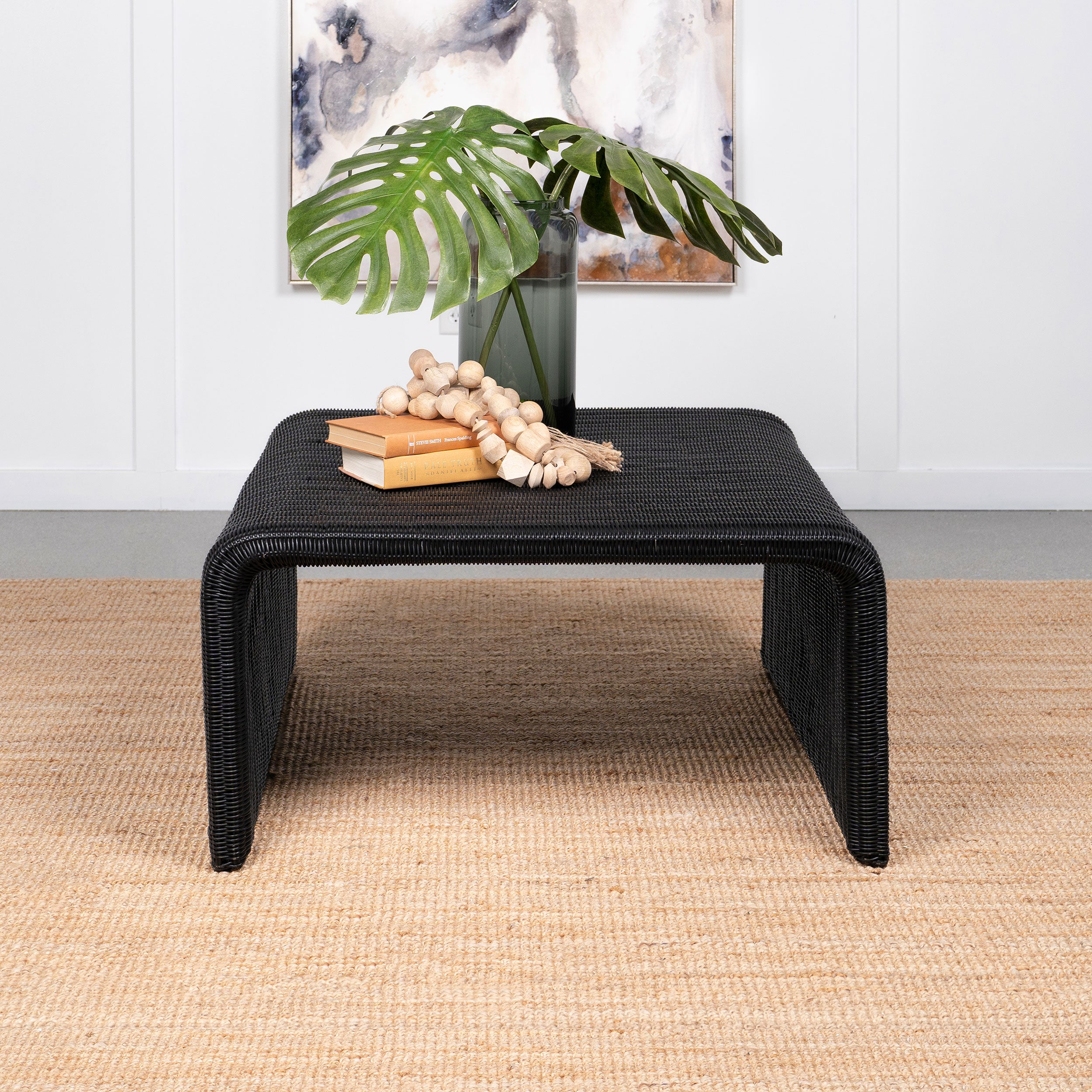 Cahya Woven Rattan Square Coffee Table Black-