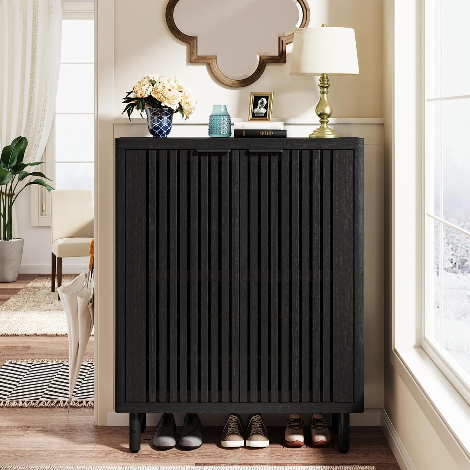 6 Tier Shoe Cabinet With Louvered Doors