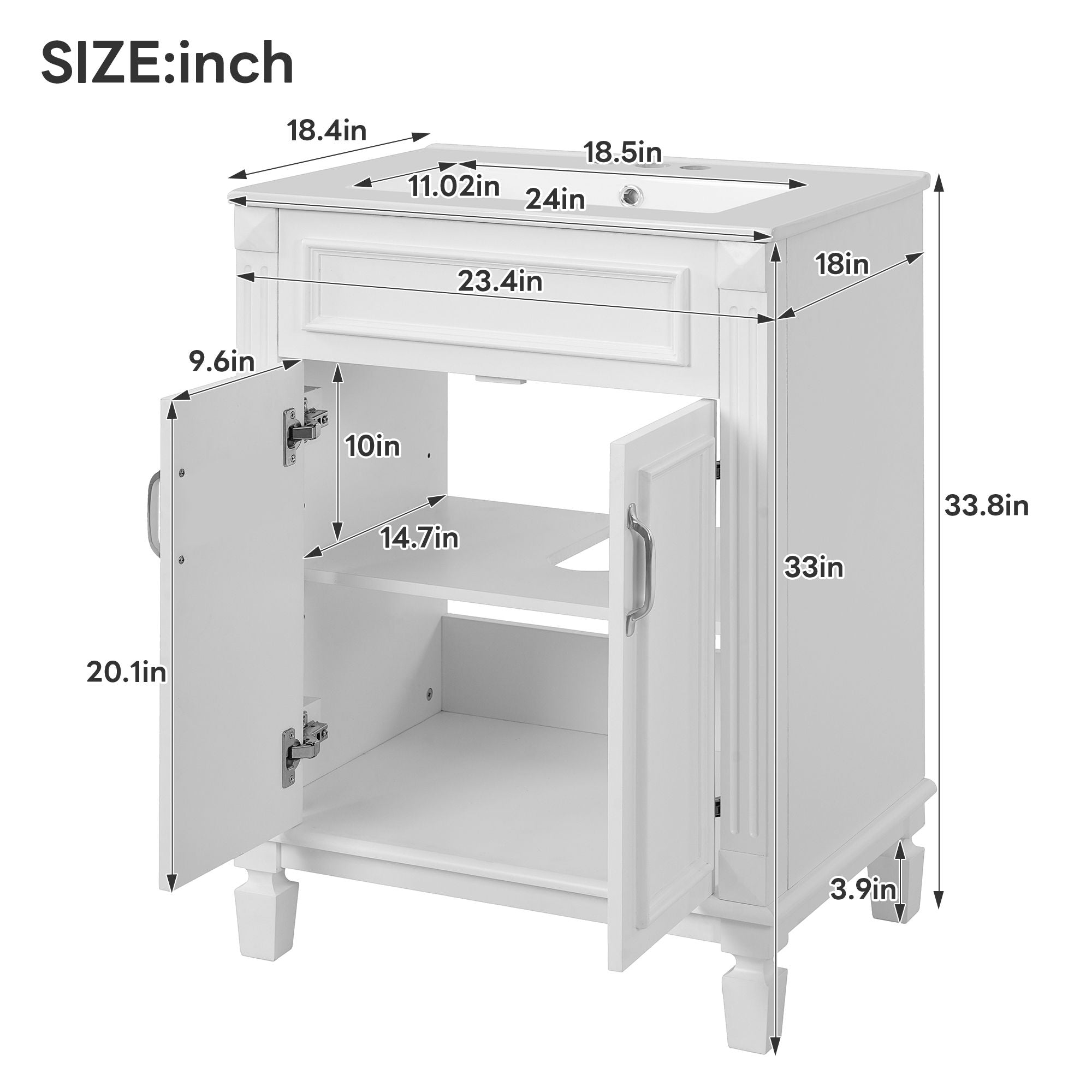 Bathroom Vanity With Top Sink, Cabinet With 2 Soft Closing Doors